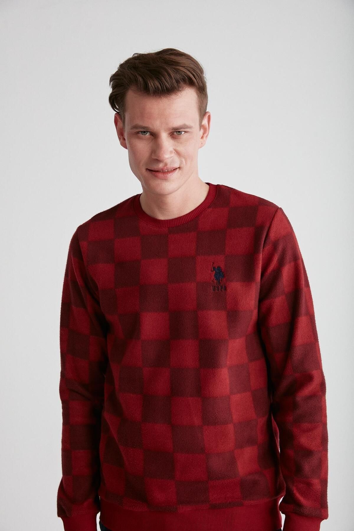 ست پیژامه چند رنگ مردانه لباس خواب یقه گرد بورگوندی U.S. Polo Assn.