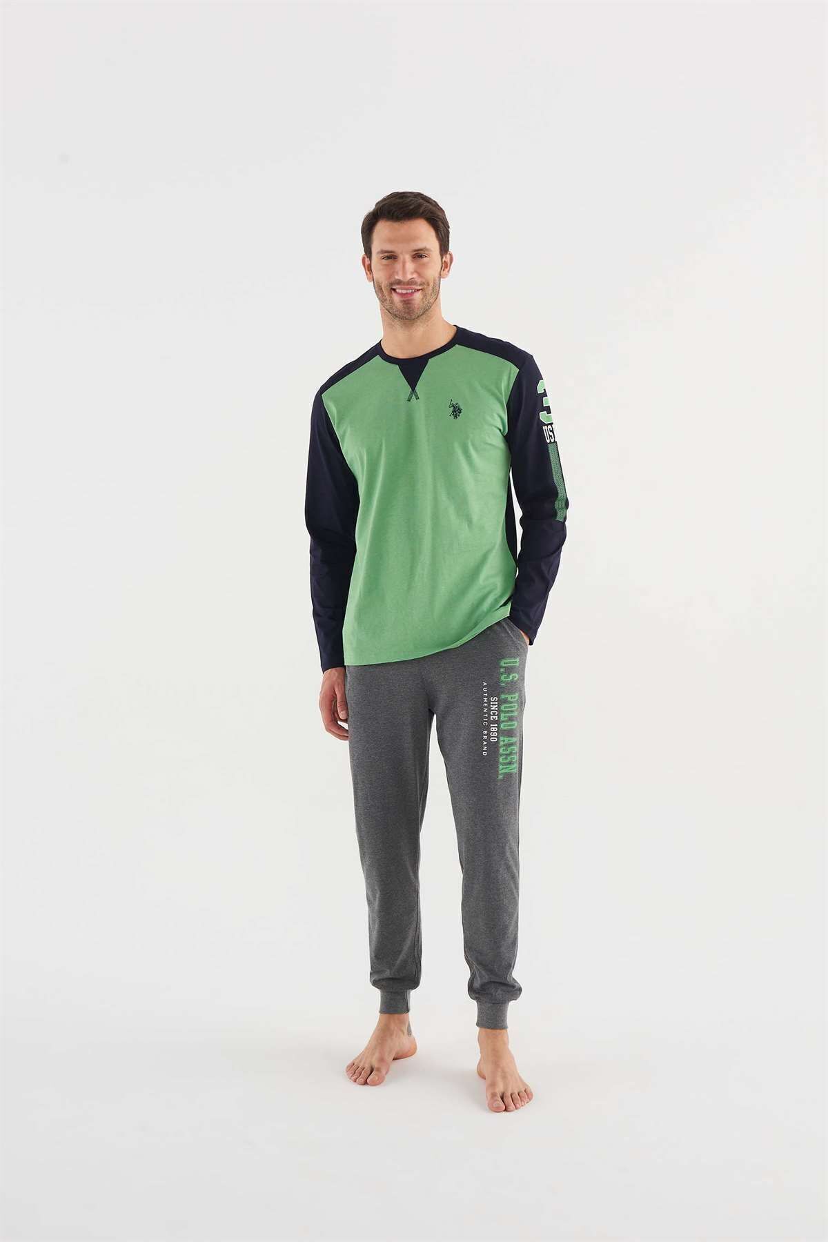 ست پیژامه سبز مردانه لباس خواب یقه گرد U.S. Polo Assn.
