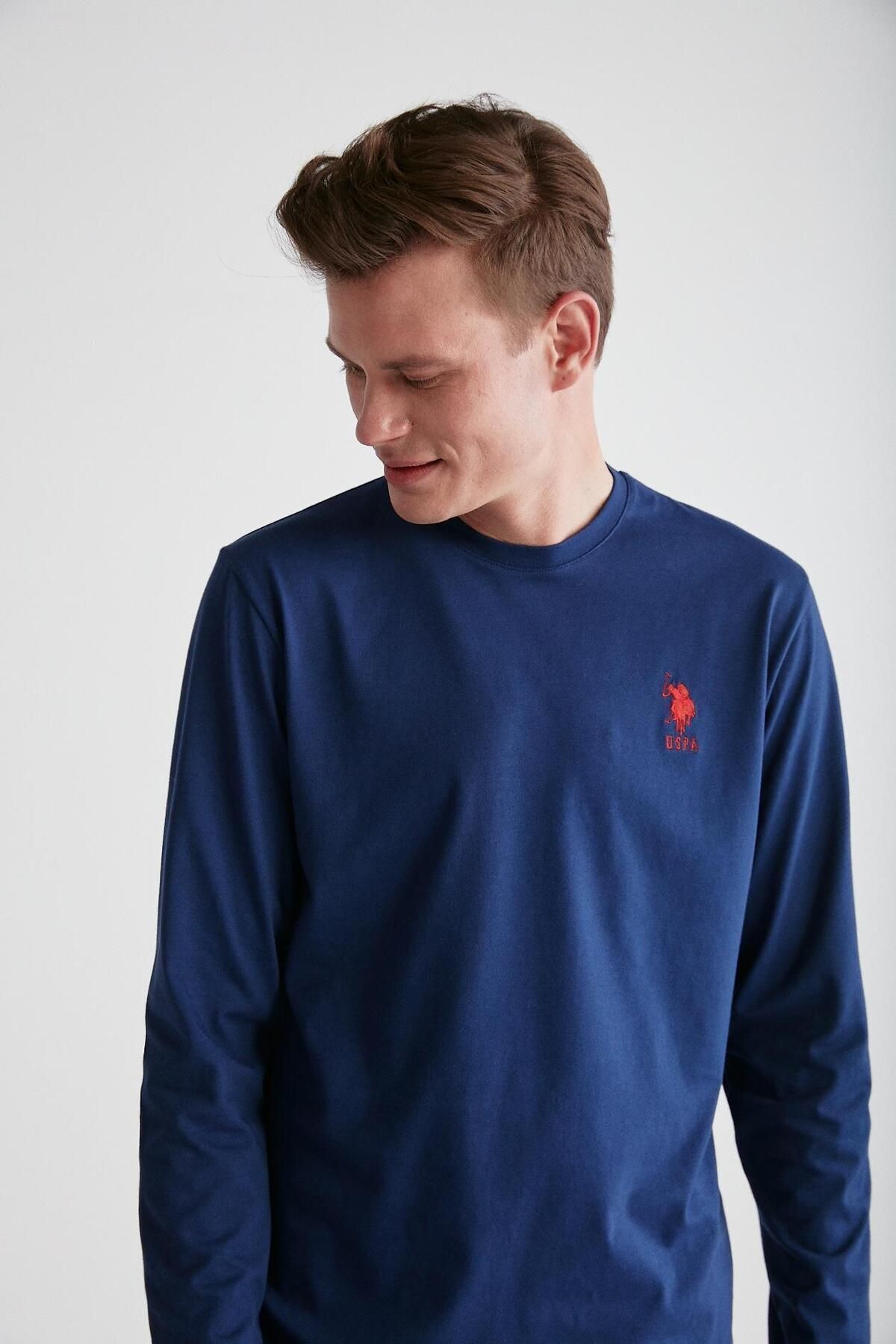 ست پیژامه آبی مردانه لباس خواب یقه گرد سرمه ای U.S. Polo Assn.