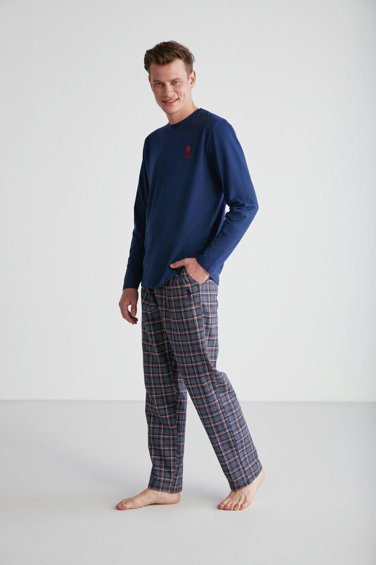 ست پیژامه آبی مردانه لباس خواب یقه گرد سرمه ای U.S. Polo Assn.