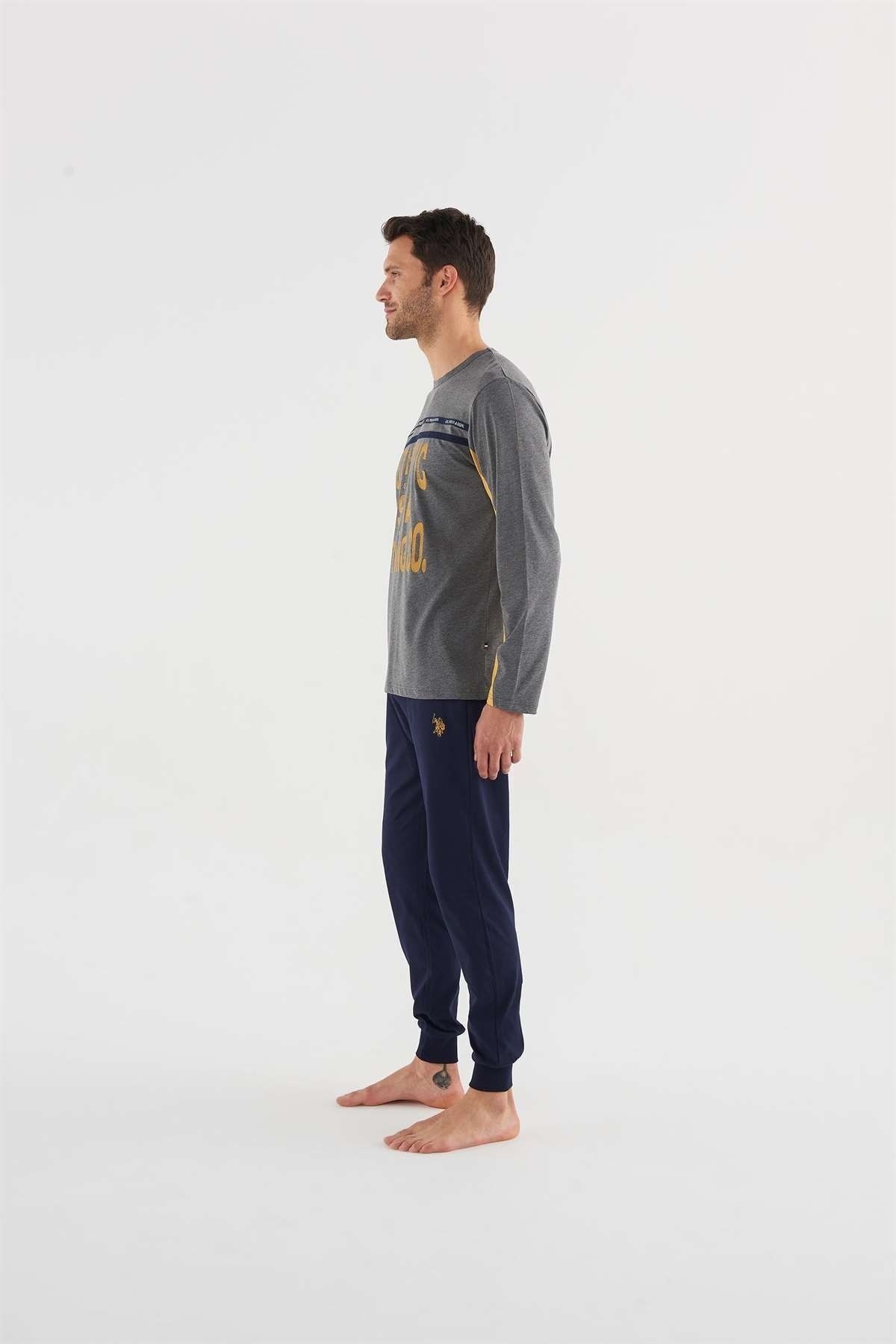 ست پیژامه آبی مردانه لباس خواب یقه گرد 18625 23k U.S. Polo Assn.