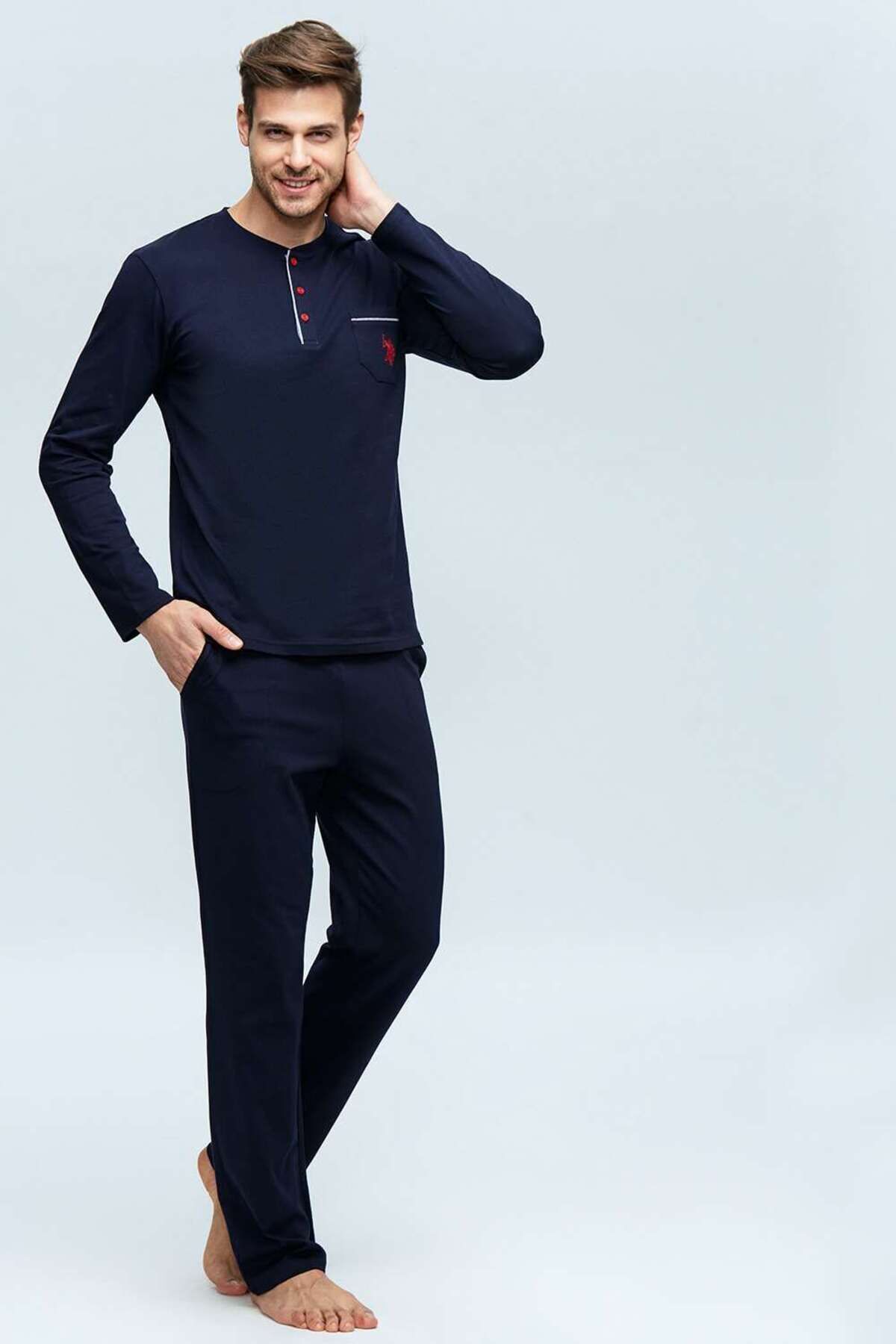 ست پیژامه آبی مردانه لباس خواب سرمه ای U.S. Polo Assn.
