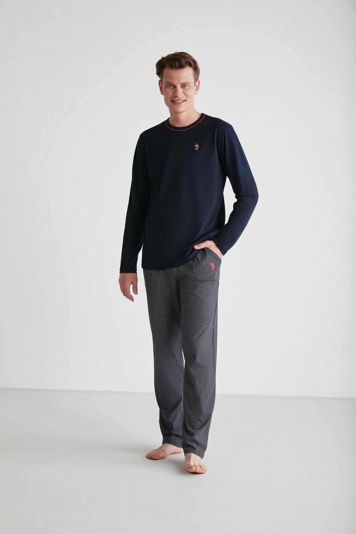 ست پیژامه آبی مردانه یقه گرد کاشی U.S. Polo Assn.