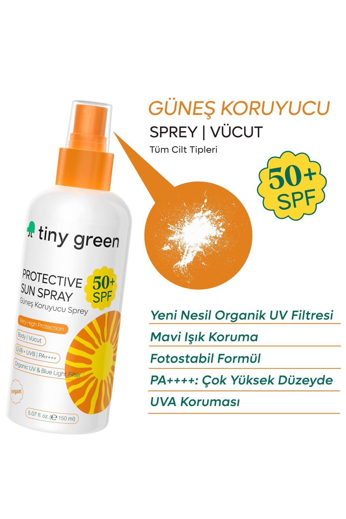 tiny green Yetişkin Güneş Spreyi SPF 50+ Vücut için 150 ml fotoğrafı 2 (önizleme)