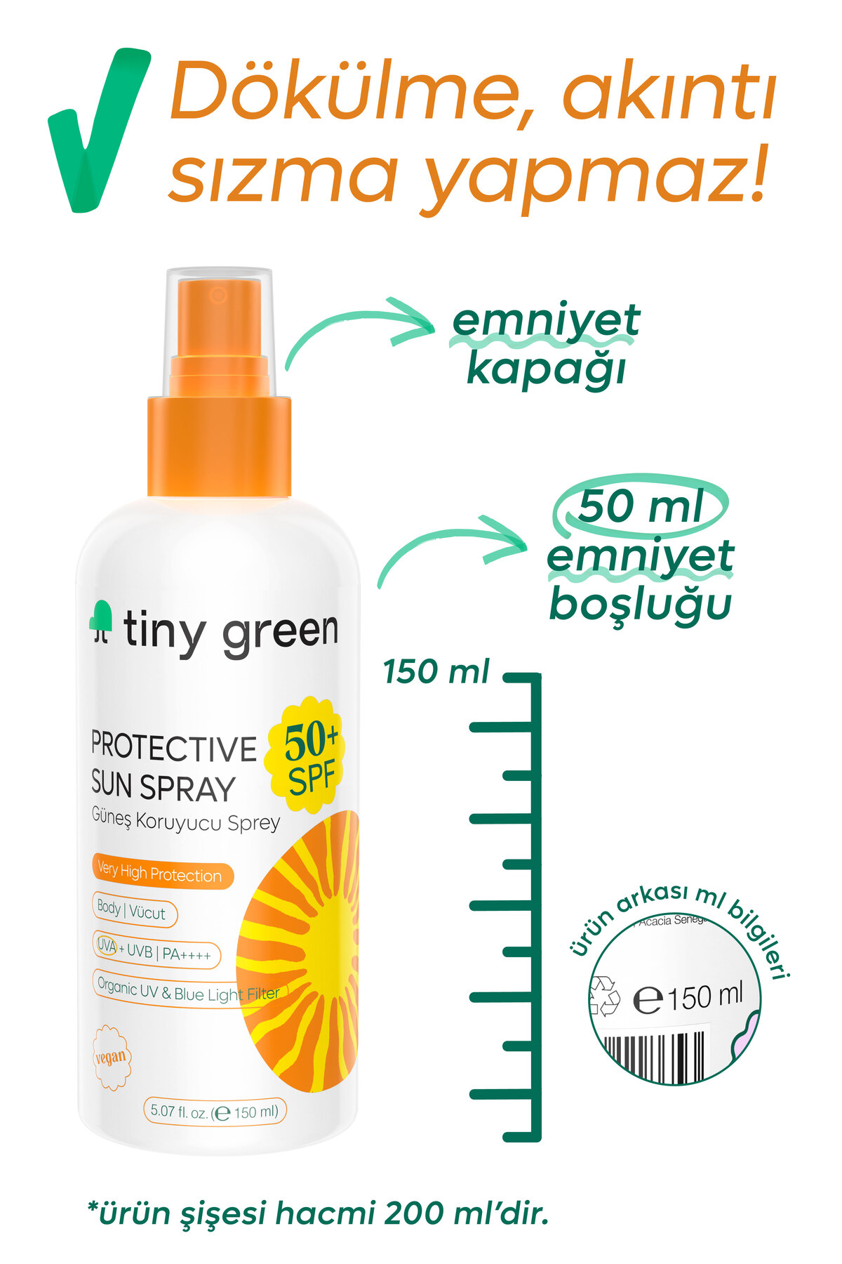 tiny green Yetişkin Güneş Spreyi SPF 50+ Vücut için 150 ml fotoğrafı 3 (önizleme)