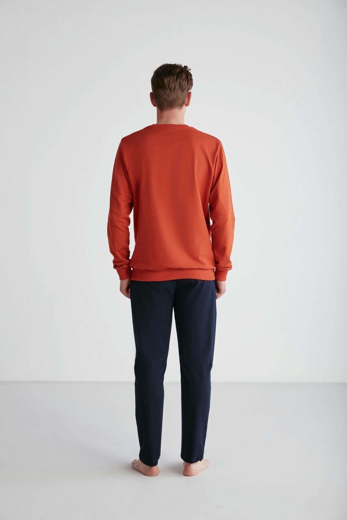 ست پیژامه نارنجی مردانه یقه گرد کاشی U.S. Polo Assn.