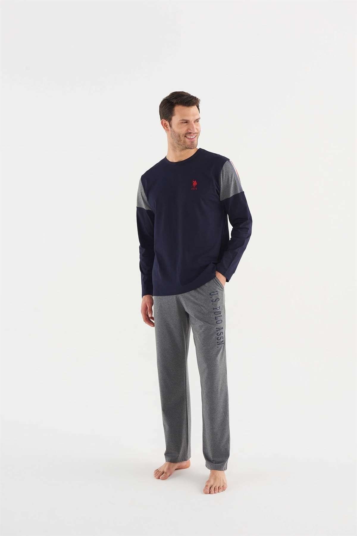 ست پیژامه آبی مردانه لباس خواب یقه گرد 18629 23k U.S. Polo Assn.