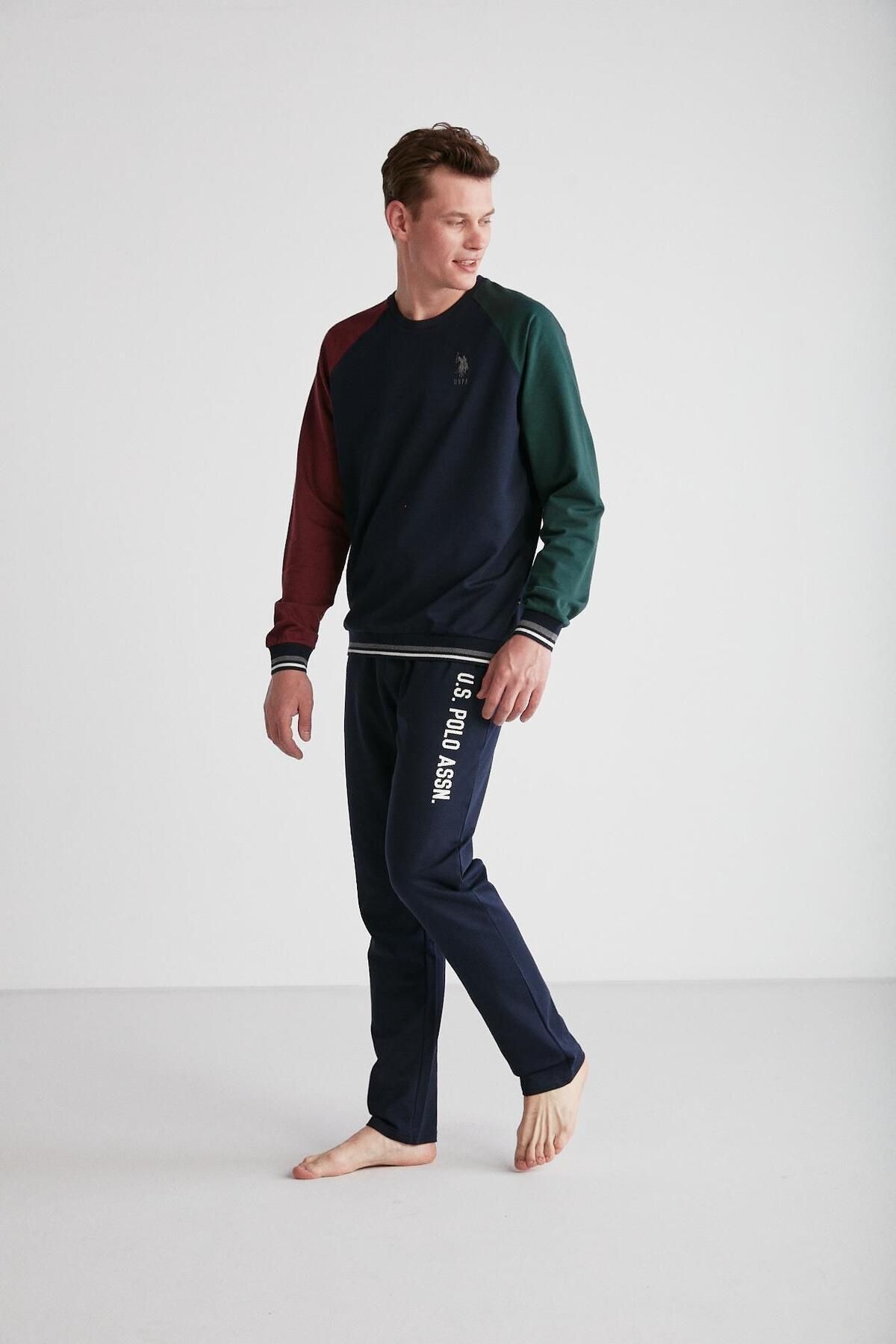 ست پیژامه آبی مردانه لباس خواب یقه گرد سرمه ای U.S. Polo Assn.