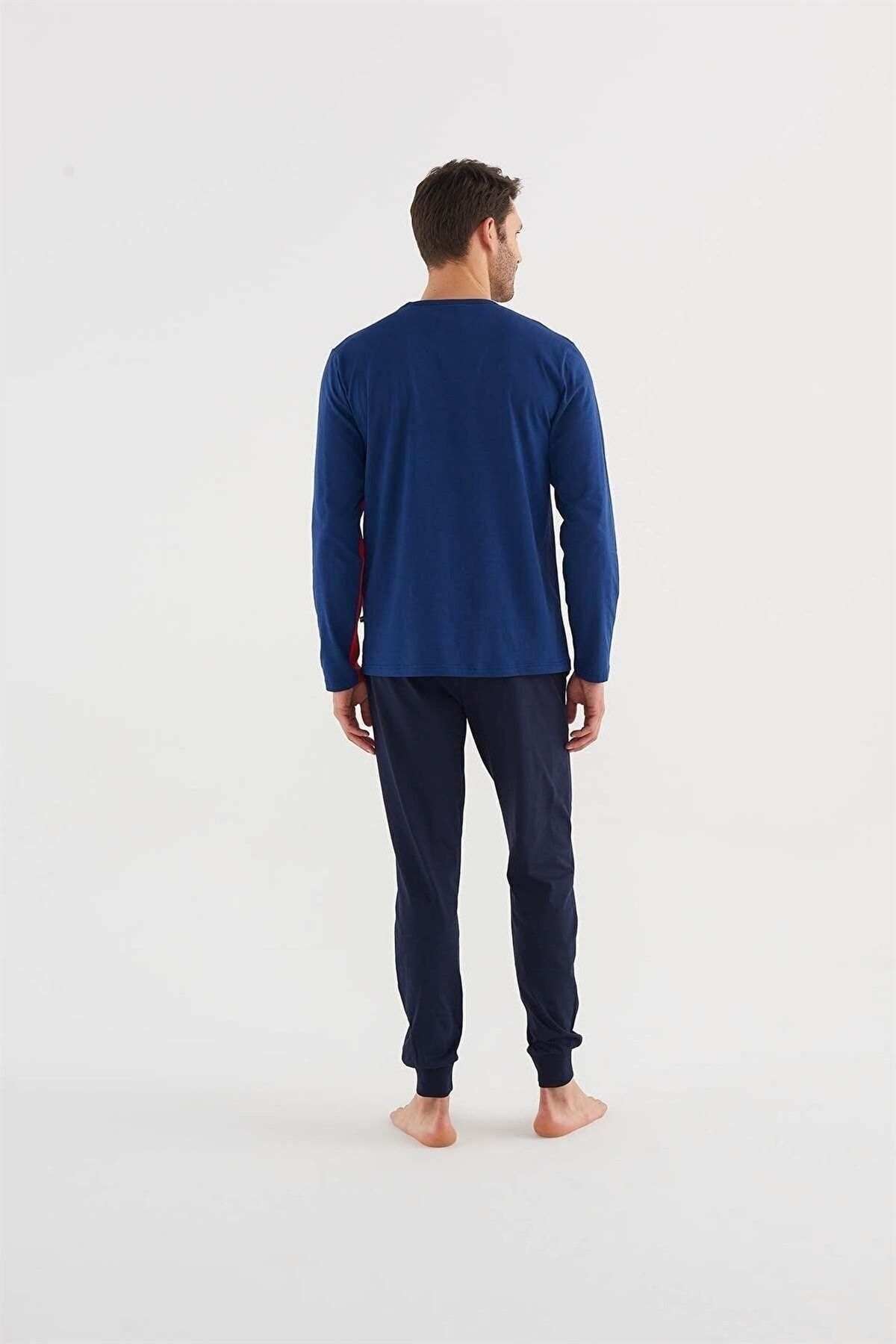 ست پیژامه آبی مردانه لباس خواب یقه گرد 18625 23k U.S. Polo Assn.