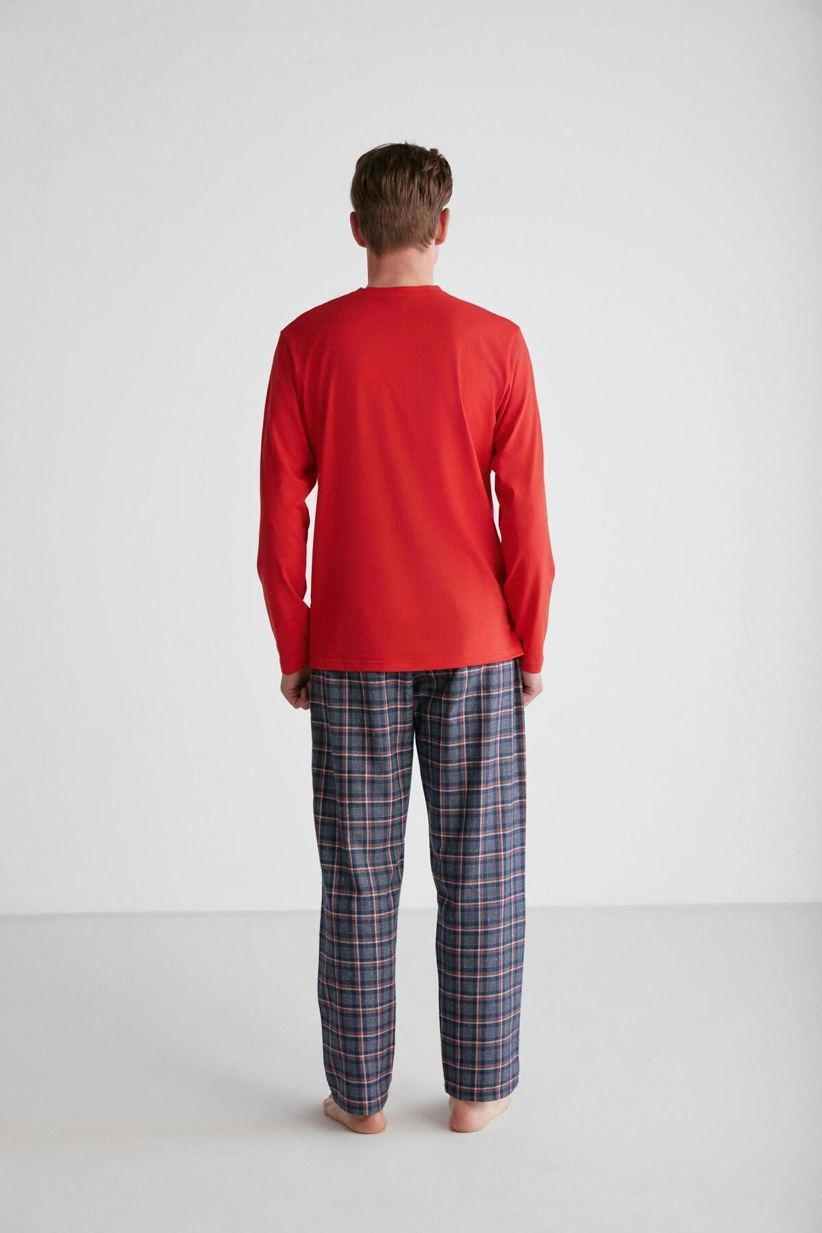 ست پیژامه قرمز مردانه لباس خواب یقه گرد U.S. Polo Assn.
