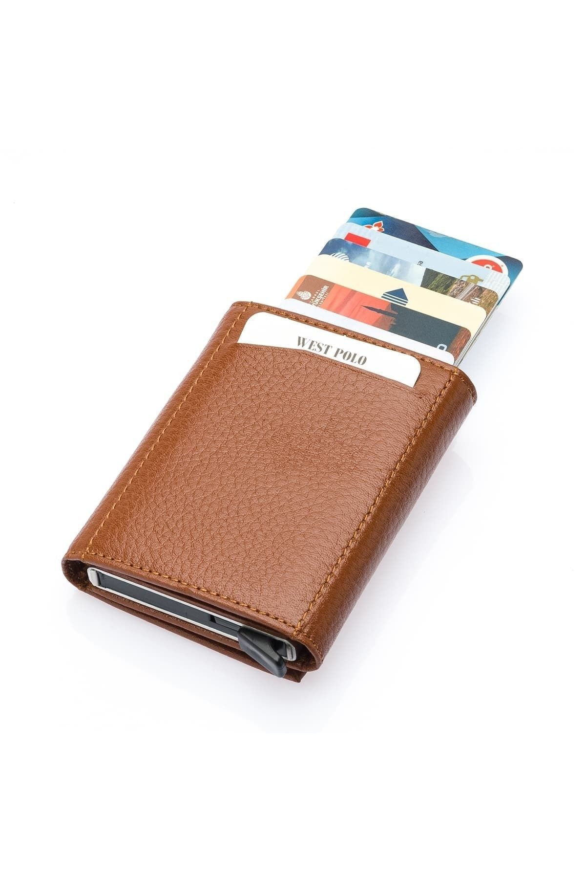Westpolo-Tan Men's Genuine Leather Mechanical Wallet Card Holder Try5550 4