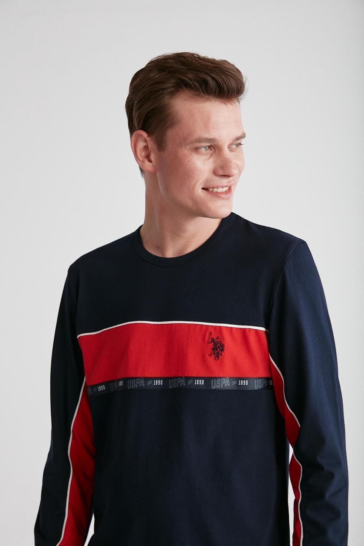 ست پیژامه آبی مردانه لباس خواب یقه گرد سرمه ای U.S. Polo Assn.