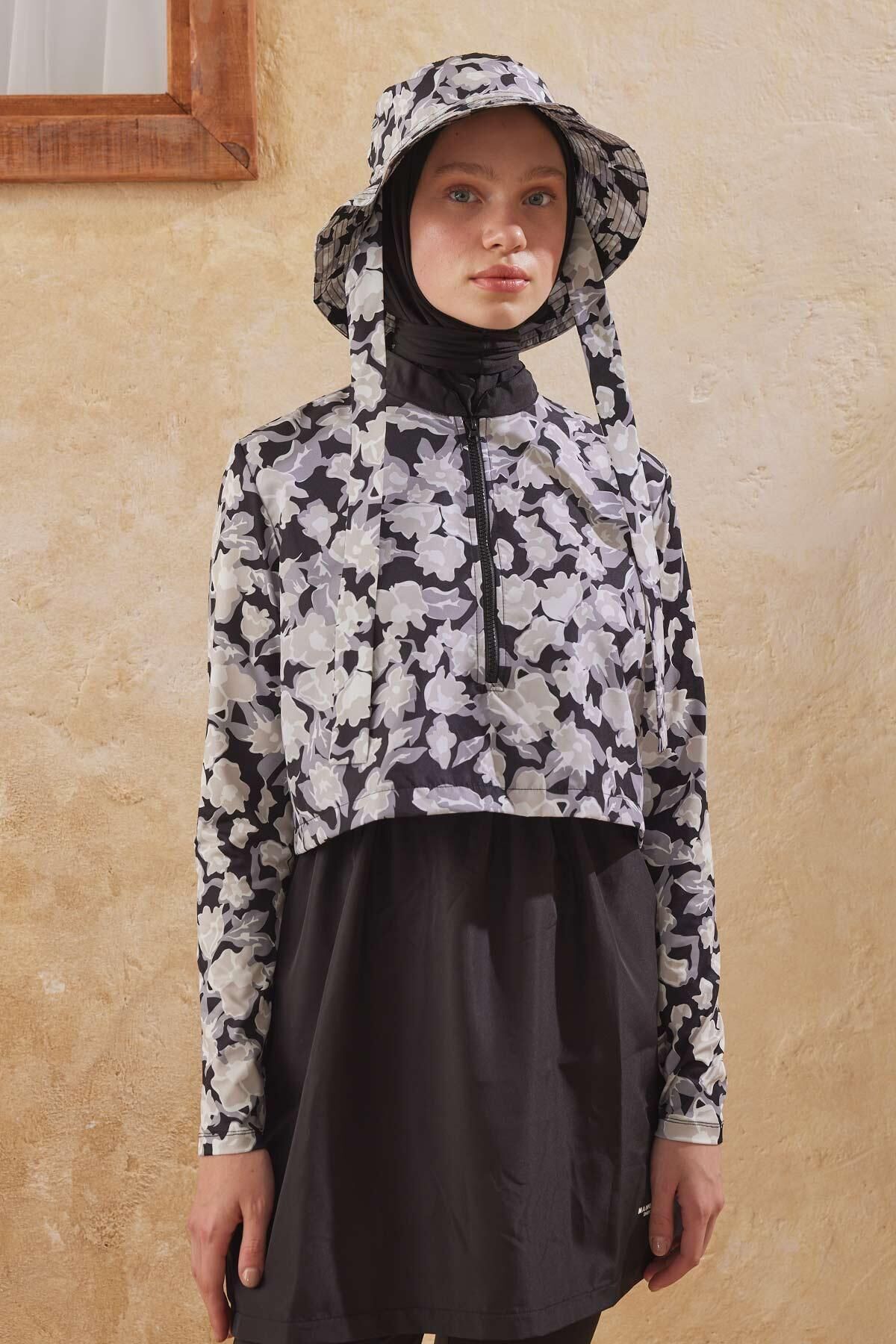 Manuka-Bloom 3-teiliges schwarzes Fallschirm-Hijab-Set 5