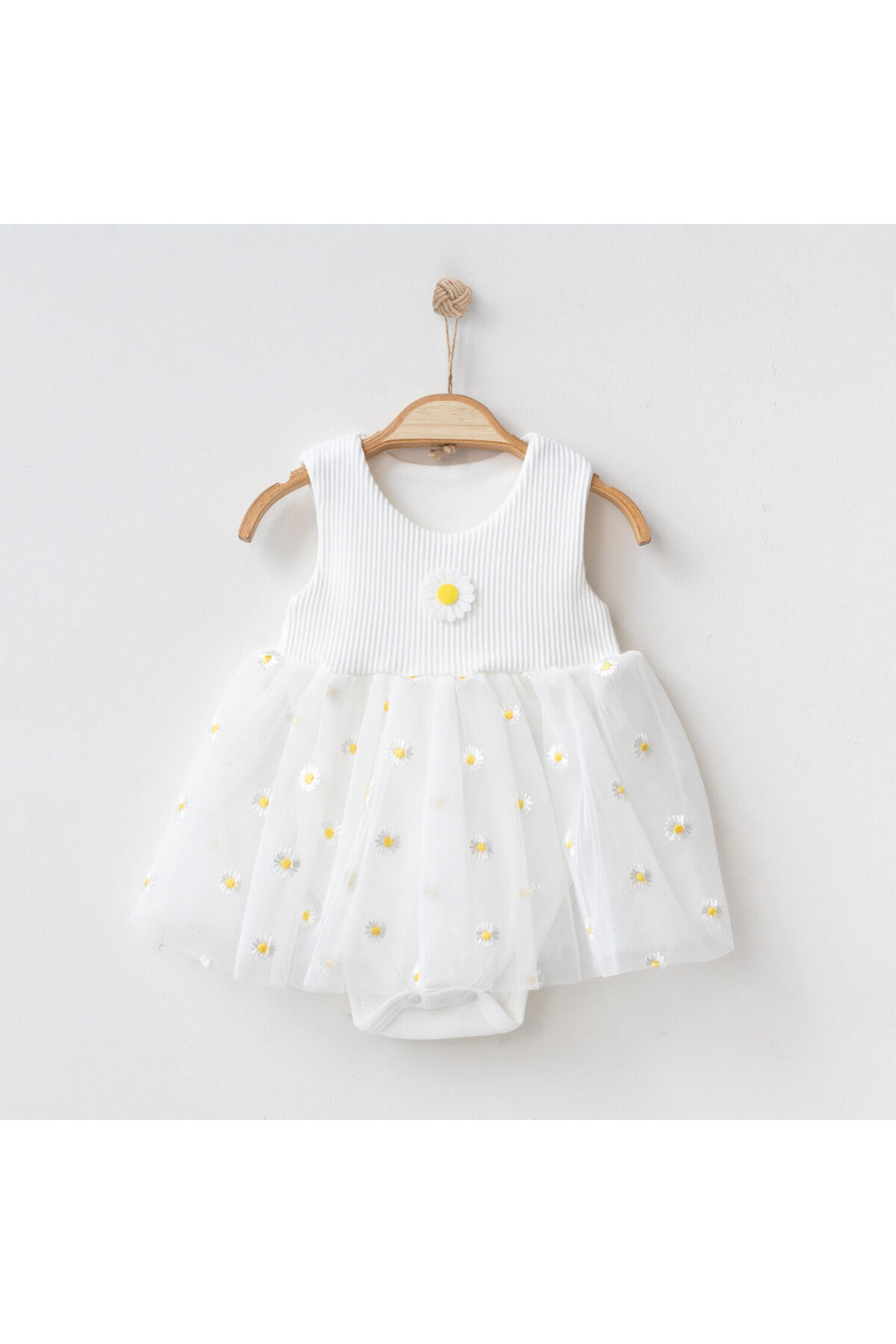 Cotton Baby Bodysuit Dress with Tutu Skirt and Bottom Snap Fastener