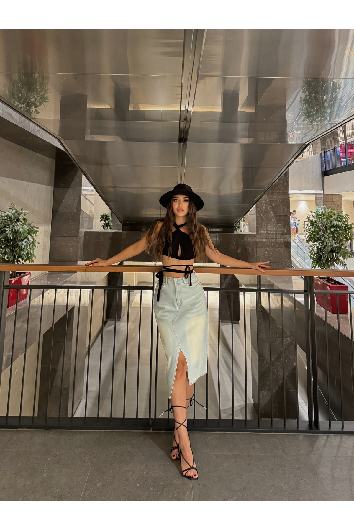 BİKELİFE Women's Asymmetrical Cut Slit Midi Length Denim Jean
