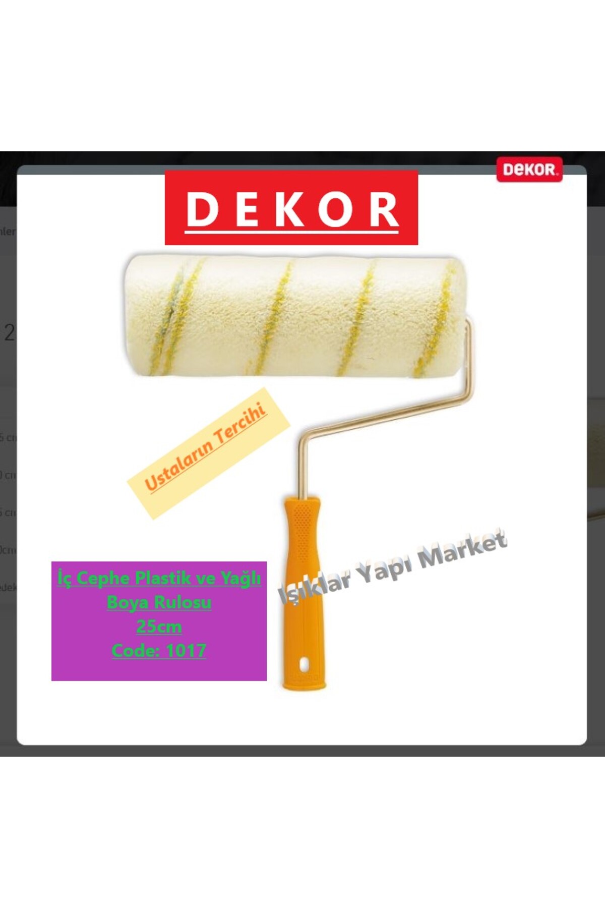 Dekor Profesyonel İç Cephe Plastik ve Yağlı Boya Rulosu-Plasdek Rulo (25cm) Code_1017