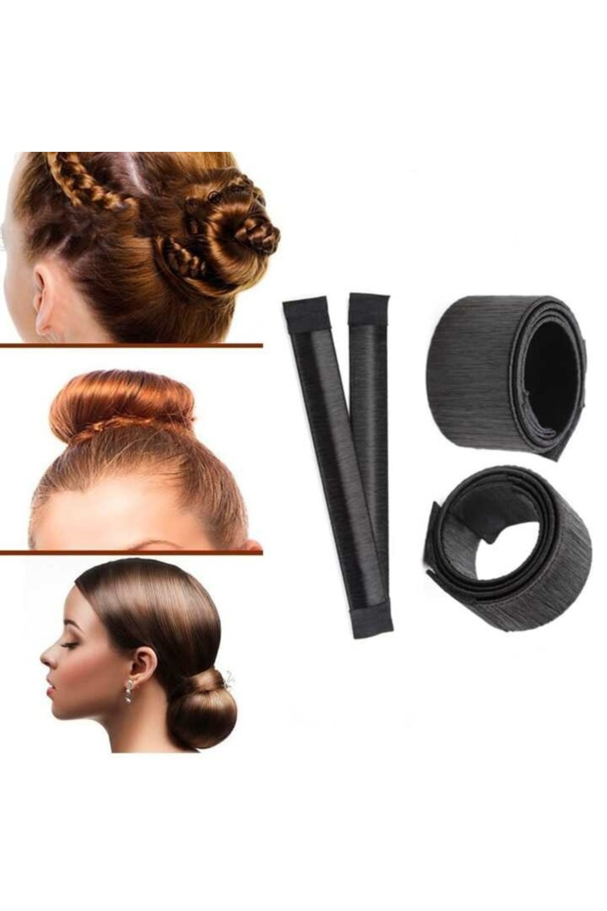 Efna Store Fransız Topuzu ve Balerin topuzu Yapma Aparatı,İçi Esnek Tel ve Üzeri Sentetik Peruk Detaylı(1 adet)