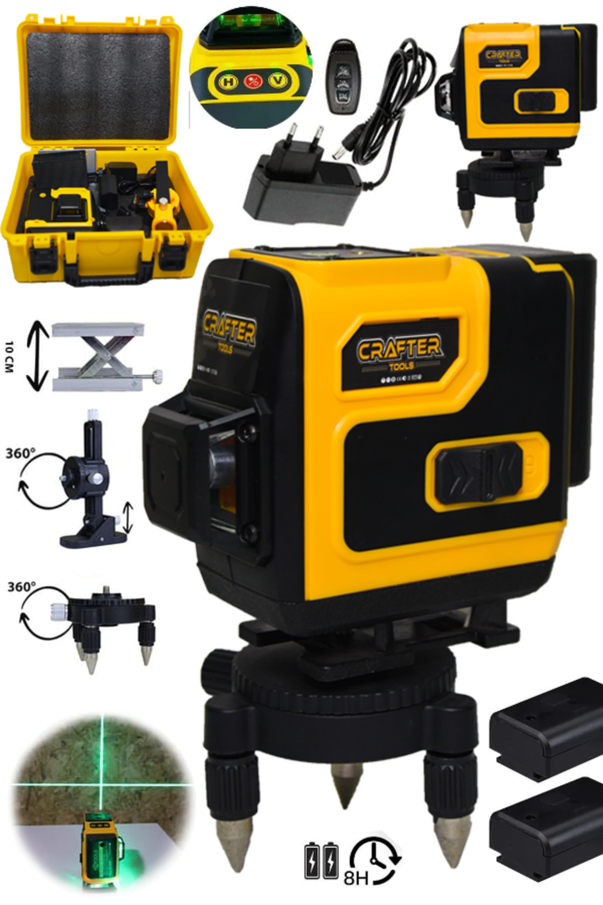 CRAFTERTOOLS Germany 360° 12 Köşe Otomatik Hizalamalı Lazer Metre