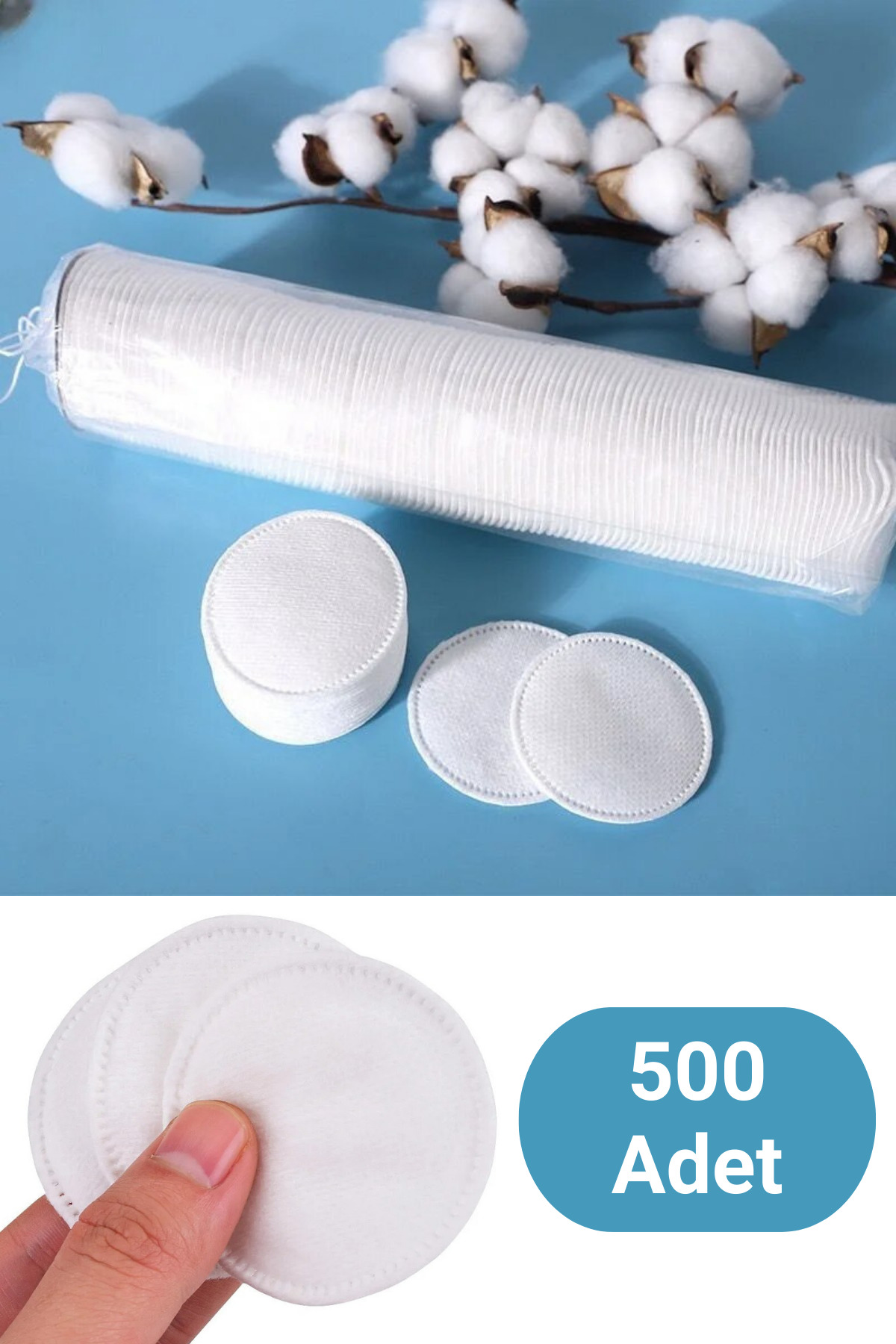 Bluendy 500 Adet Makyaj Temizleme Pedi, Disk Pamuk, Yuvarlak Premium Kalite Yüz Silme Makyaj Çıkarma Pamuğu