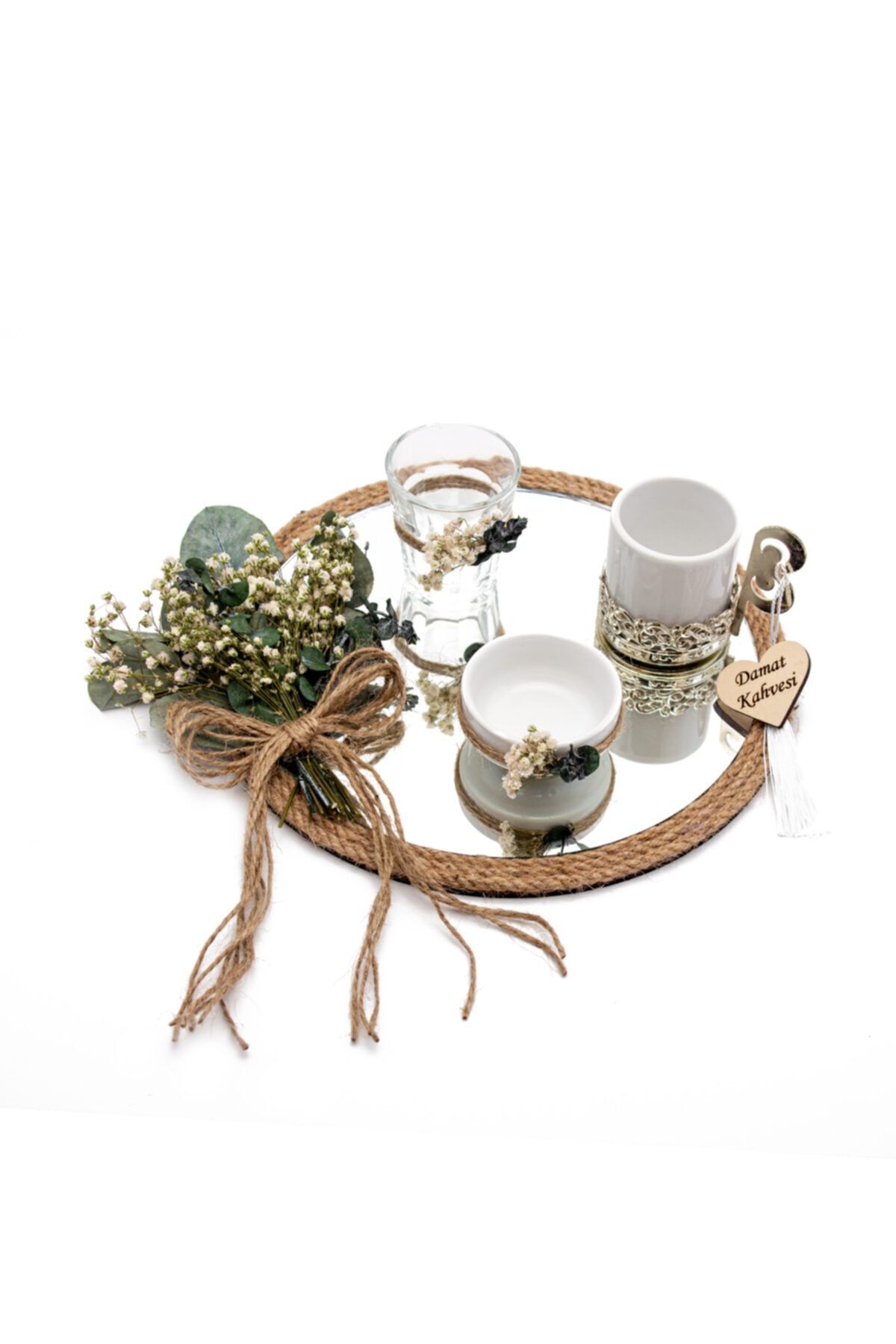 Lora Wedding Doğal Kurutulmuş Damat Kahvesi Tepsisi Takımı