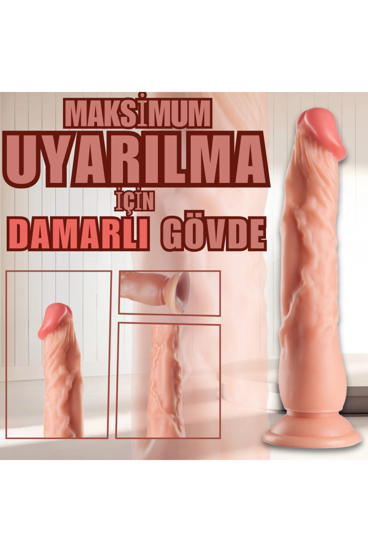UNIQUE Realistik DokudaDildo Vantuzlu Damarlı Gerçekçi Yapay Penis23 CM 2