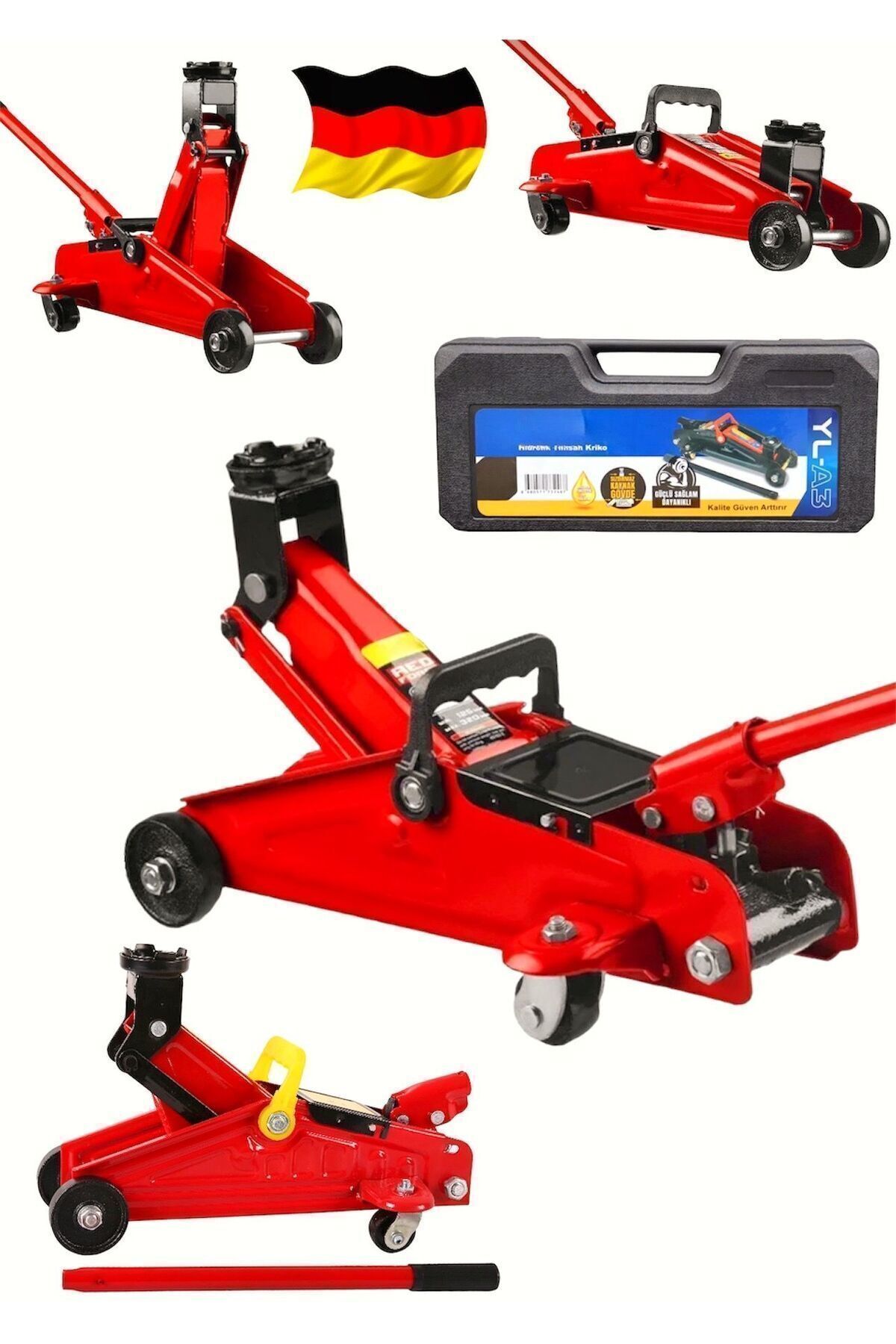 DYNAMİC MAX ALMAN 2.5 Ton Arabalı Tekerlekli Hidrolik Timsah Kriko  ÇANTALI  MAX 380 MM KALDIRMA 3 YIL GARANTİ