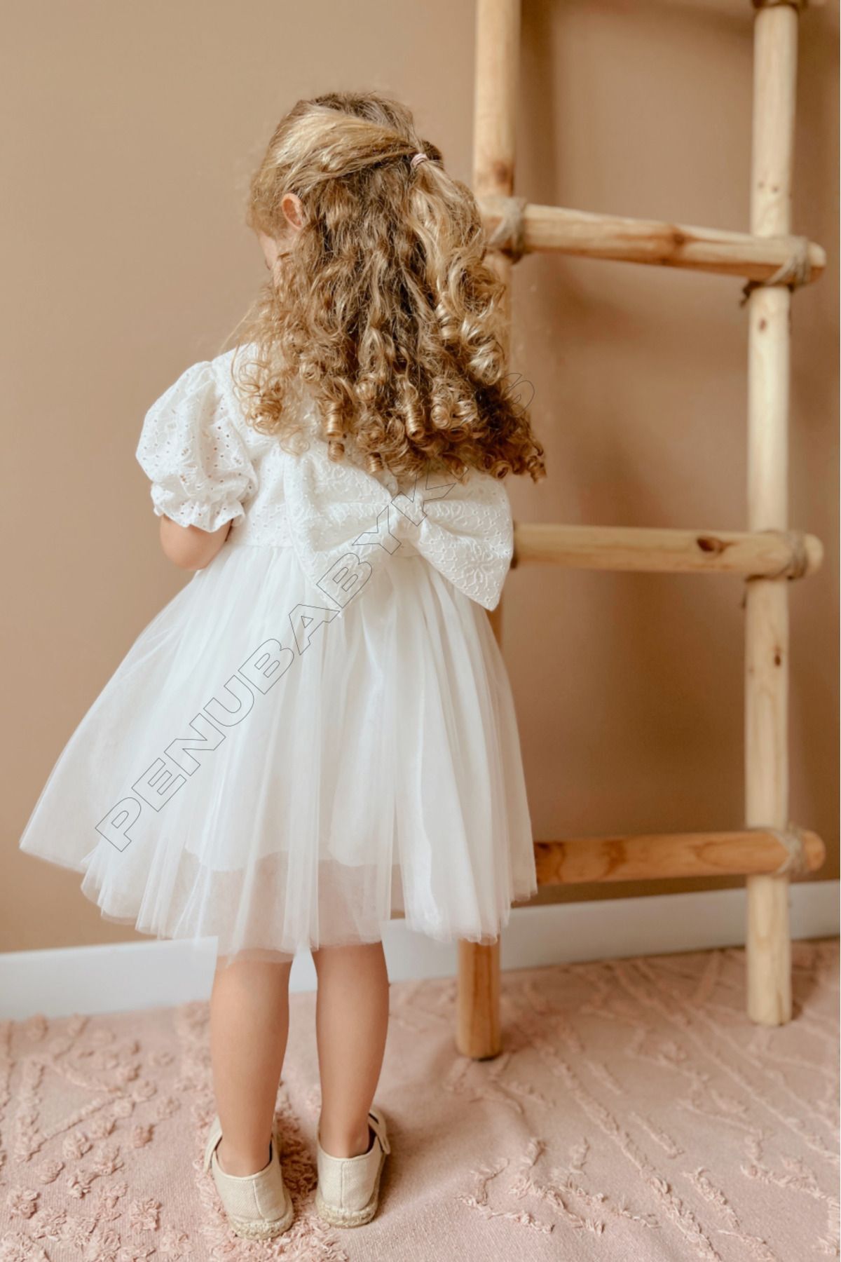 penu baby kids Beyaz Fisto Detaylı Tül Etekli Kısa Kol Kız Bebek Elbise fotoğrafı 4 (önizleme)