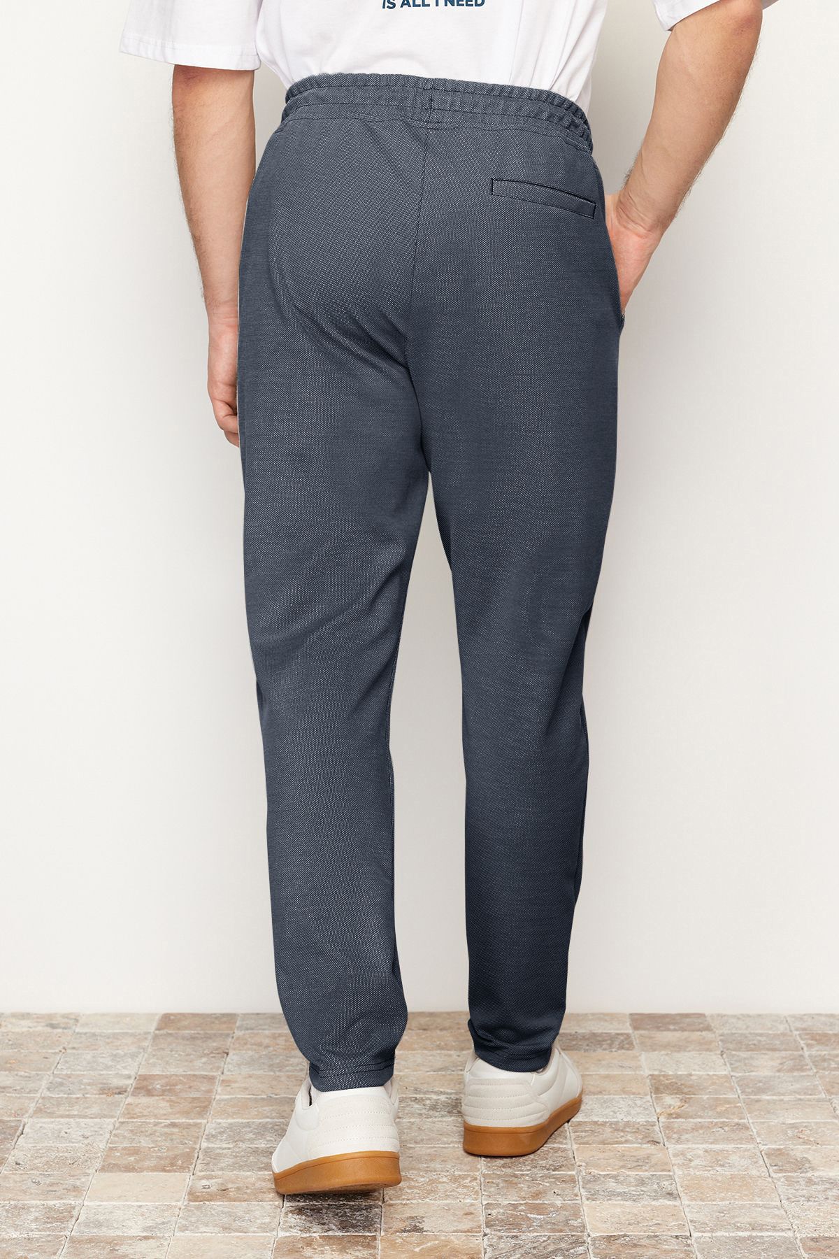 Trendyol Collection-Námořnická modř Jogger Fit elastický pas se zavazováním, texturované pletené pohodlné kalhoty Tmnss24Pl00007 5