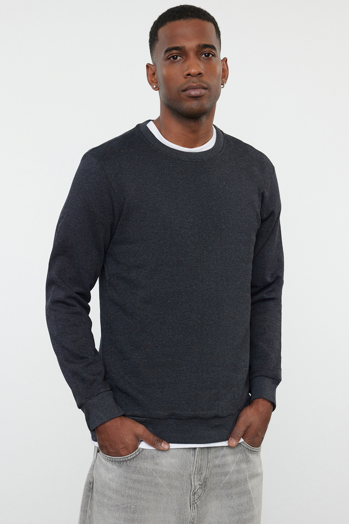 Trendyolmilla Man Antrasit Regular/Normal Kesim İçi Polar/Sıcak Tutan Sweatshirt TMNAW21SW1208