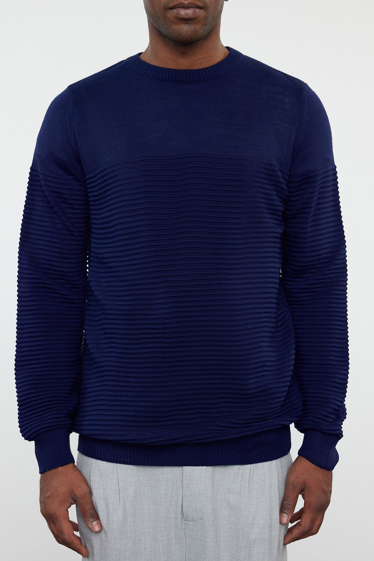 Trendyol Collection-Navy Blue Slim Slim Fit Crew Neck Textured Knitwear Sweater Tmnaw20Iy0014 4