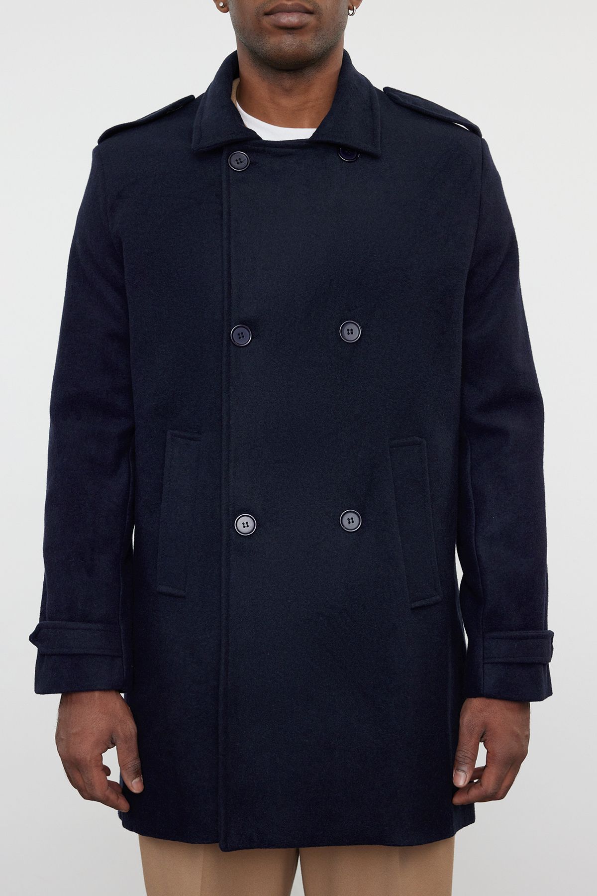 Trendyol Collection-Herren Wintermantel aus Wollmischung in Marineblau mit Prägung - Regular Fit TMNAW25KB00003 7