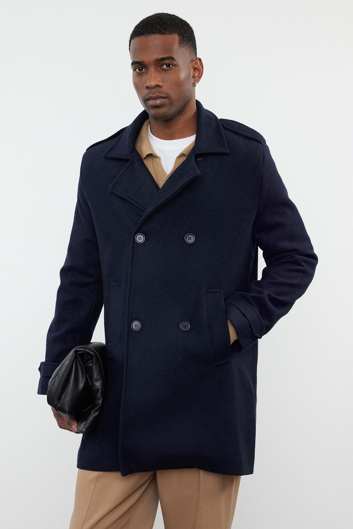 Trendyol Collection-Herren Wintermantel aus Wollmischung in Marineblau mit Prägung - Regular Fit TMNAW25KB00003 5