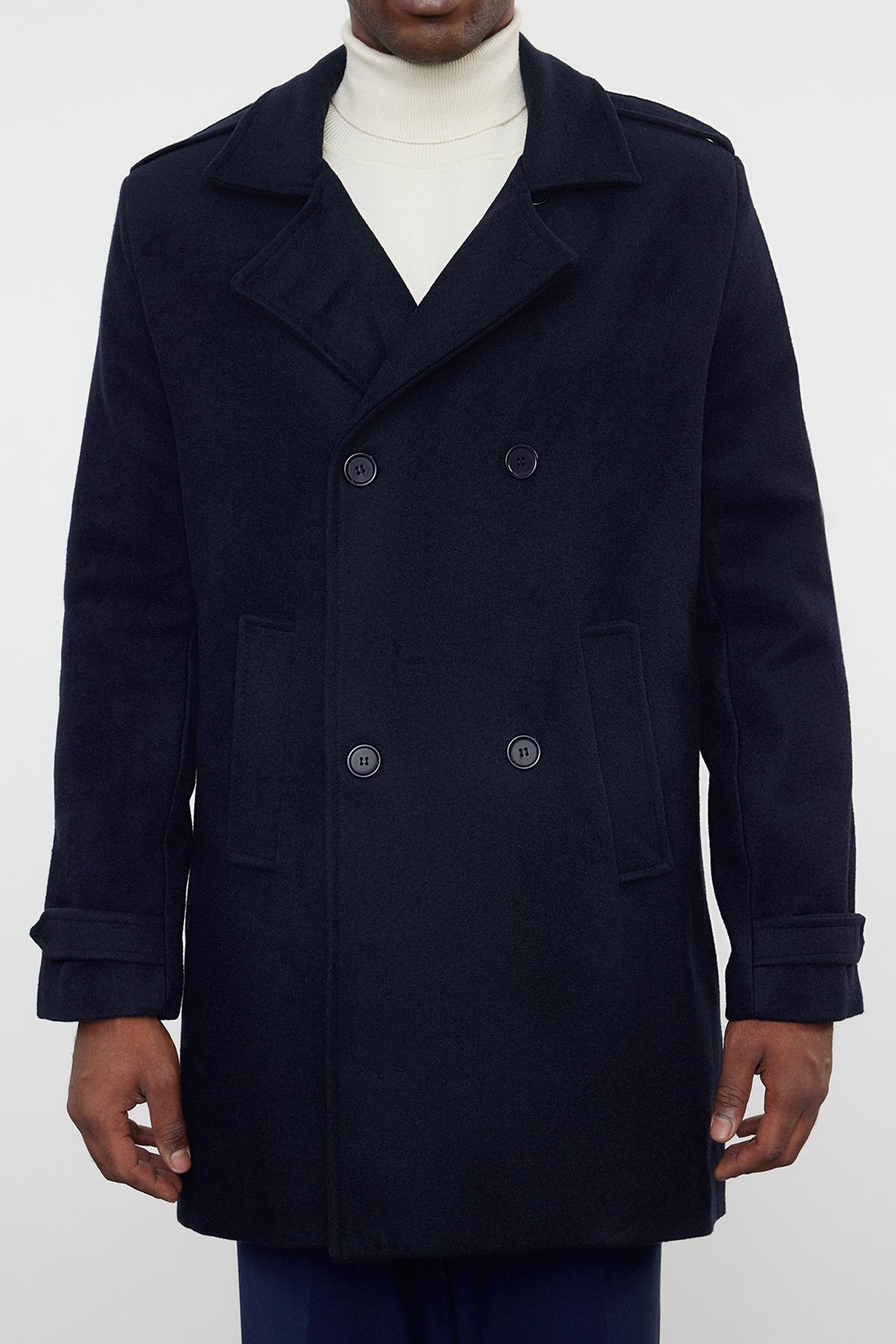Trendyol Collection-Herren Wintermantel aus Wollmischung in Marineblau mit Prägung - Regular Fit TMNAW25KB00003 10