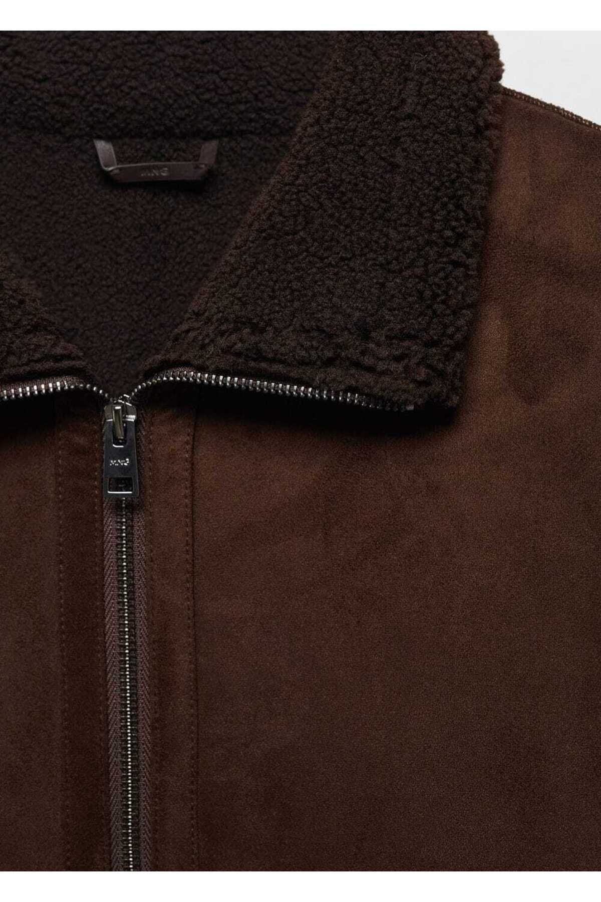 MANGO Man-Jacke in Lederoptik mit Kunstfellfutter 5