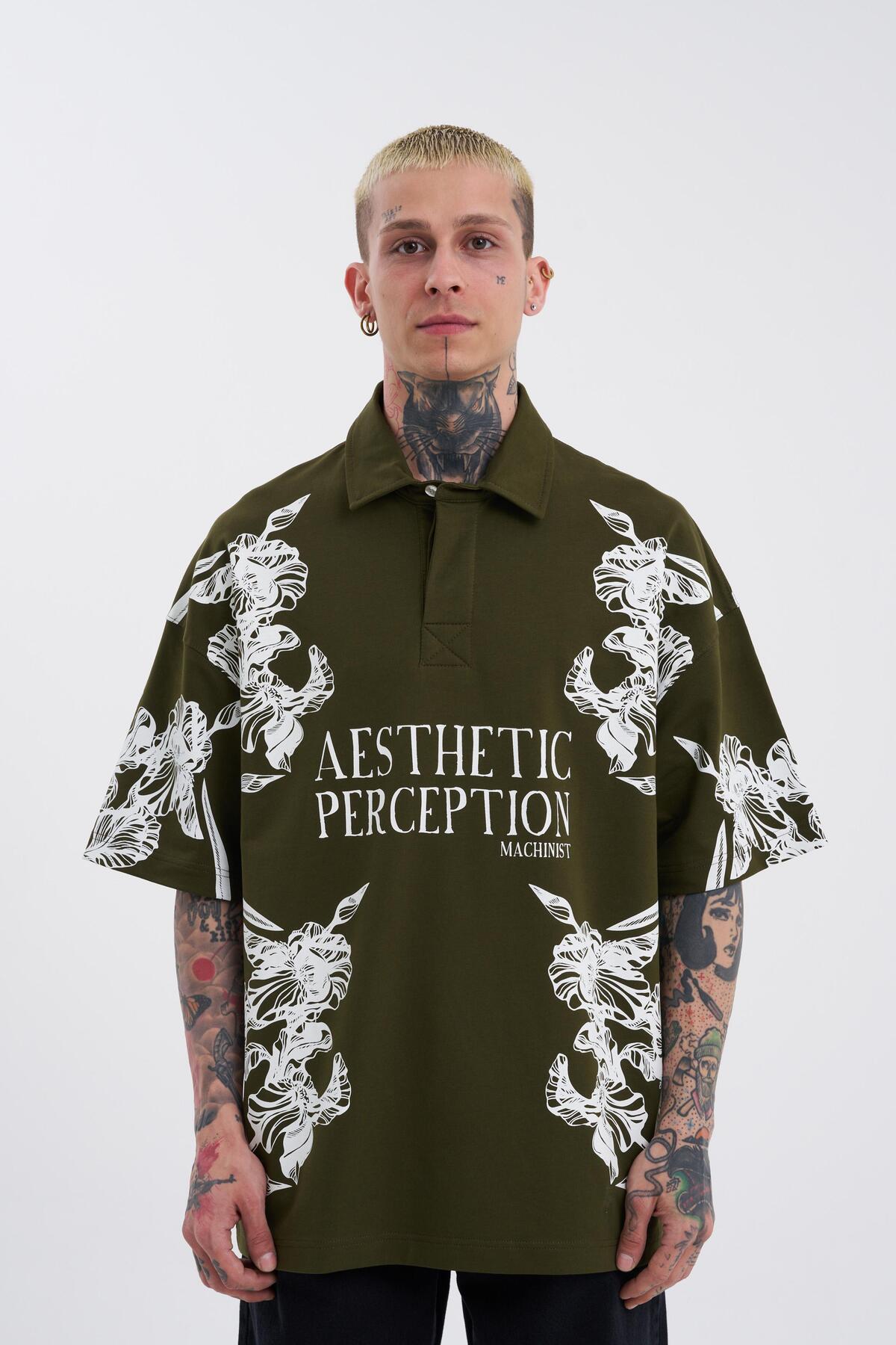 تیشرت مردانه یقه پولو با چاپ گل زیبا