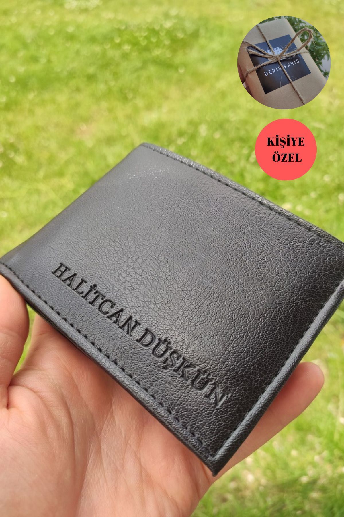 portefeuille homme noir nom imprimé personnalisé
