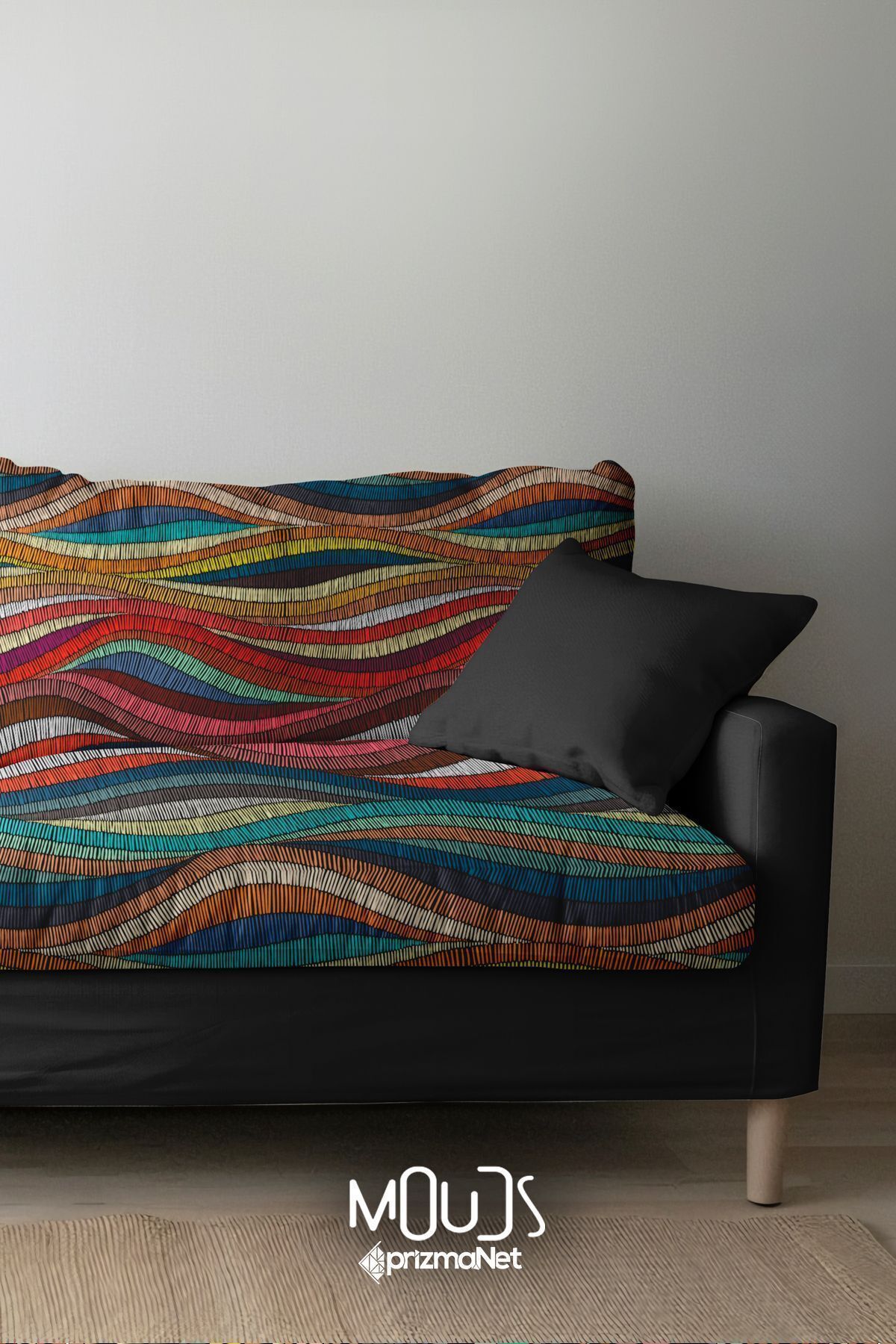 Moud's-Suede Texture - Colorful Striped and Digital Printed Carpet Patterned Fabric, Width 155cm Kms-23 5