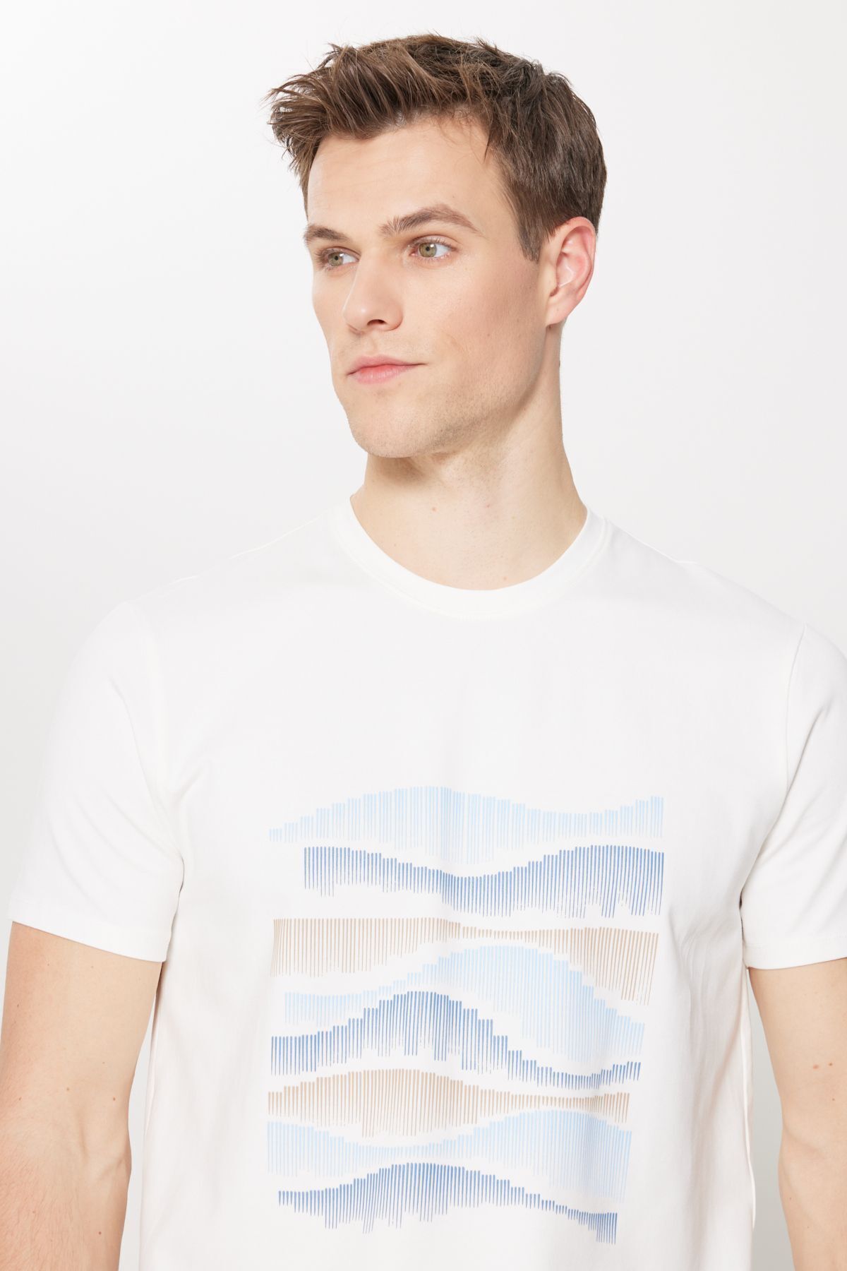ALTINYILDIZ CLASSICS-Men's White Slim Fit Slim Fit Cotton Flexible Printed Crew Neck T-Shirt 5