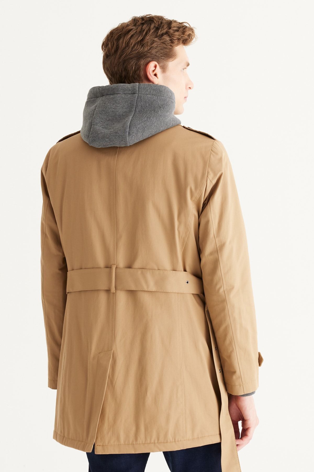 ALTINYILDIZ CLASSICS-Beigefarbener Herren-Trenchcoat aus Baumwolle mit Standard-Passform und normalem Schnitt und Hemdkragen 7