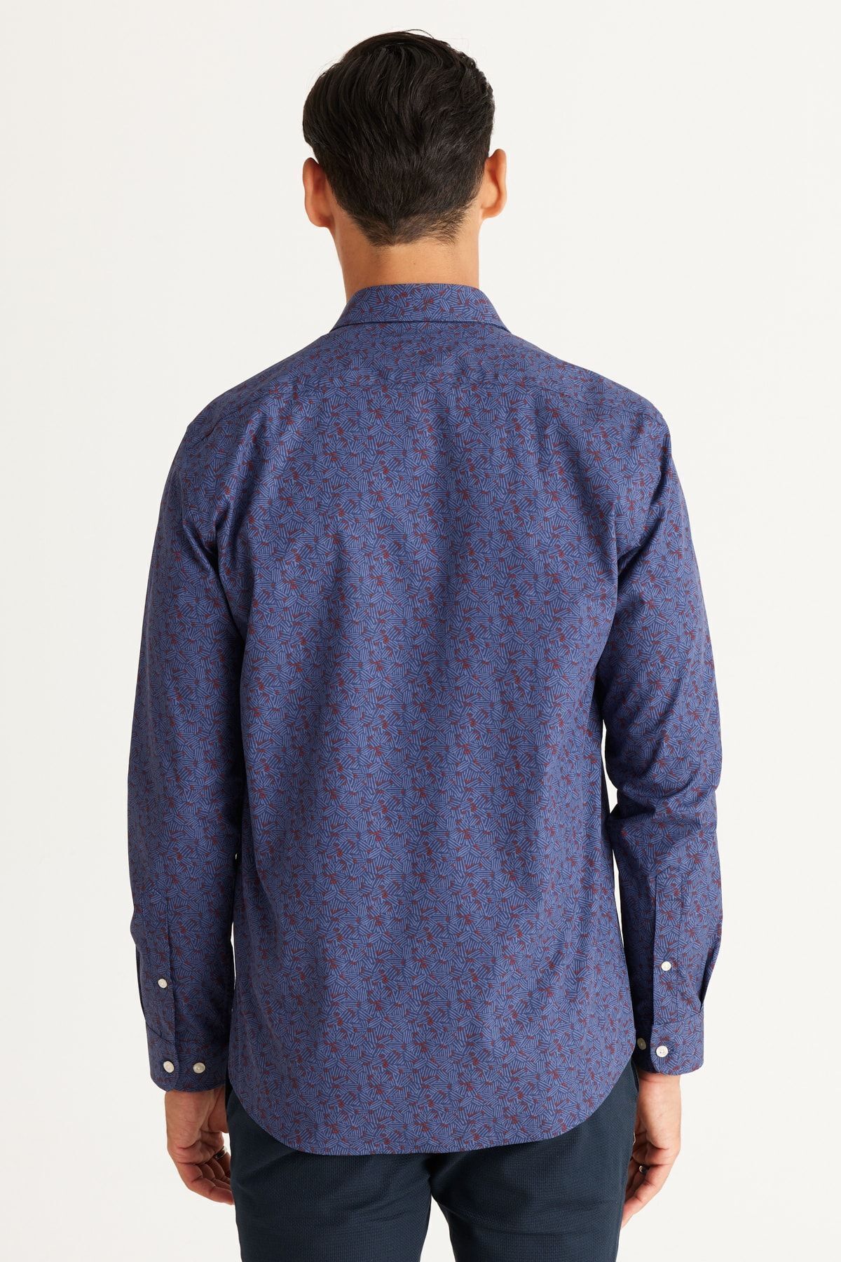 AC&Co / Altınyıldız Classics-Pánska modro-claret červená Slim Fit Slim Fit Taliansky golier 100 % bavlna s potlačou 5