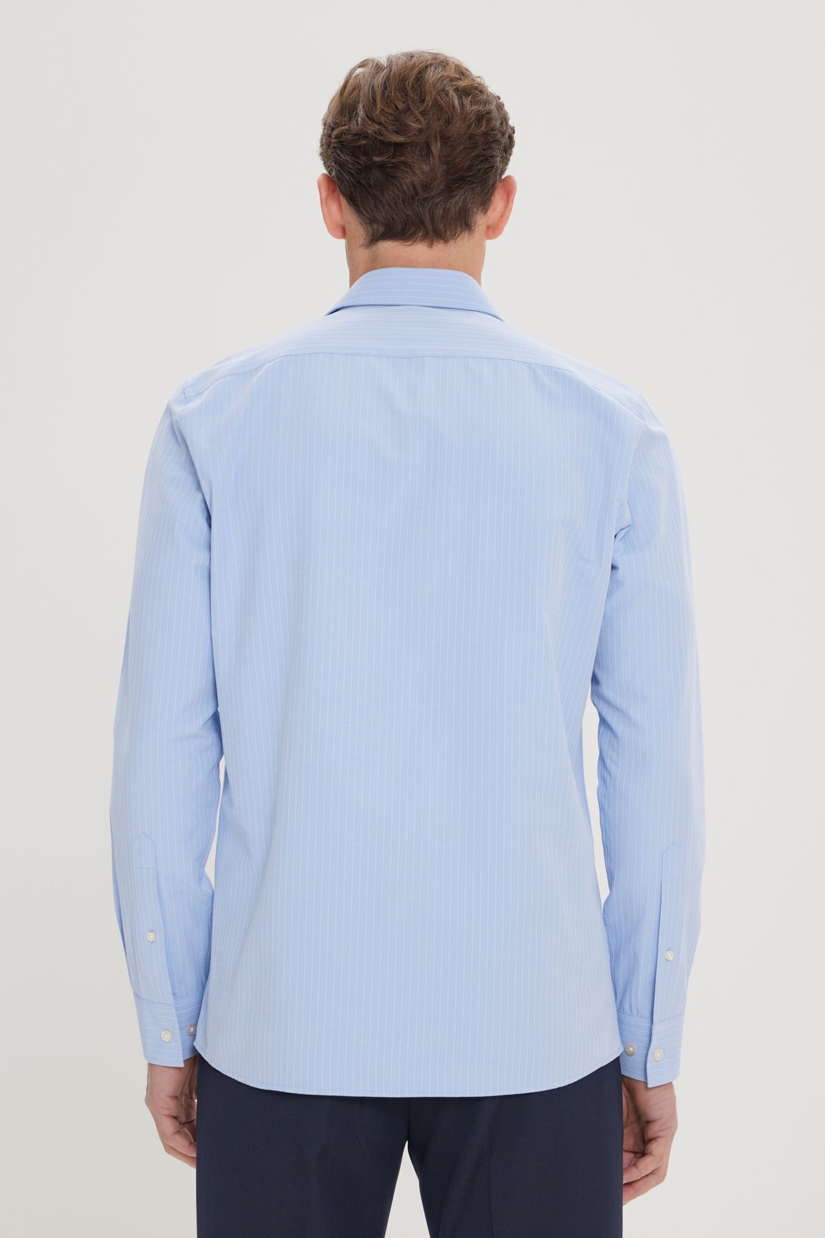 ALTINYILDIZ CLASSICS-Pánská světle modrá košile Slim Fit Slim Fit s límečkem a límečkem s límečkem 100% bavlna 6