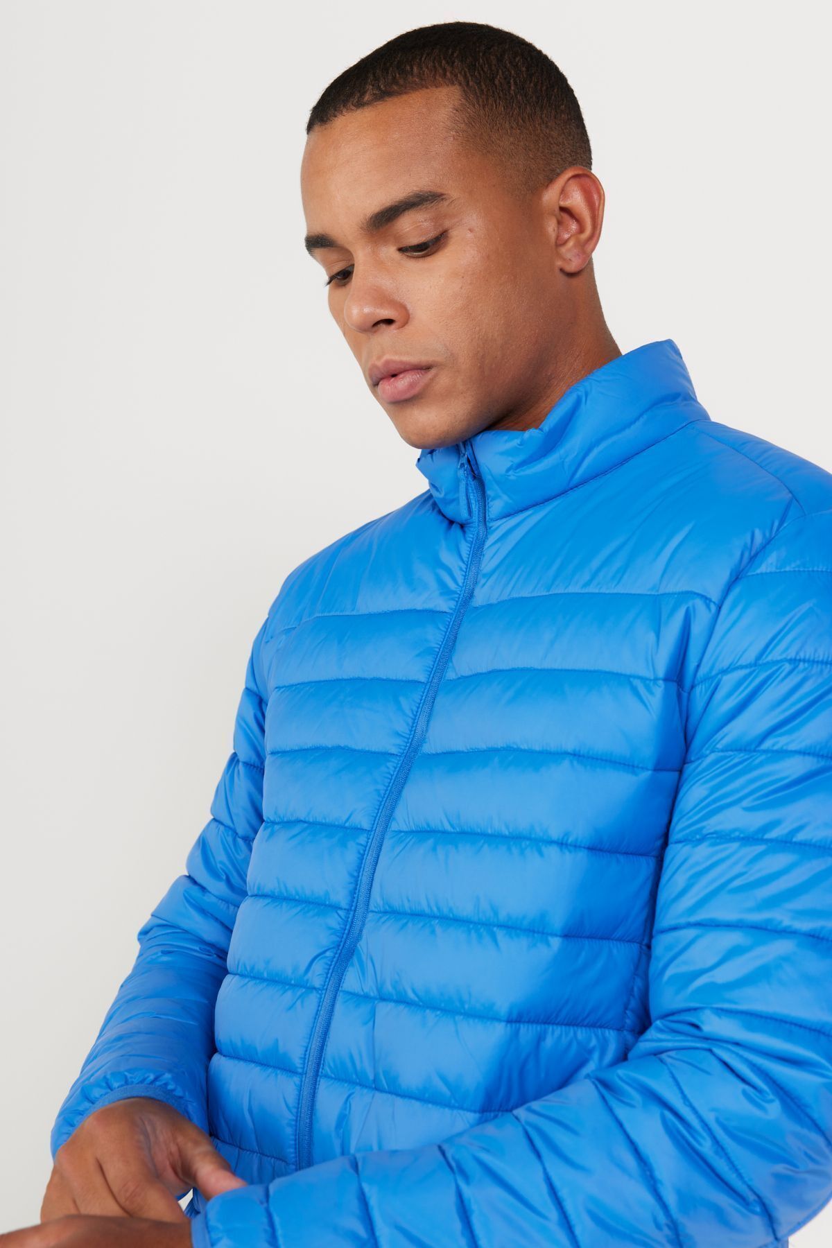 AC&Co / Altınyıldız Classics-Men's Blue Standard Fit Regular Cut Stand Collar Ultra Light Fiber Filled Coat 4