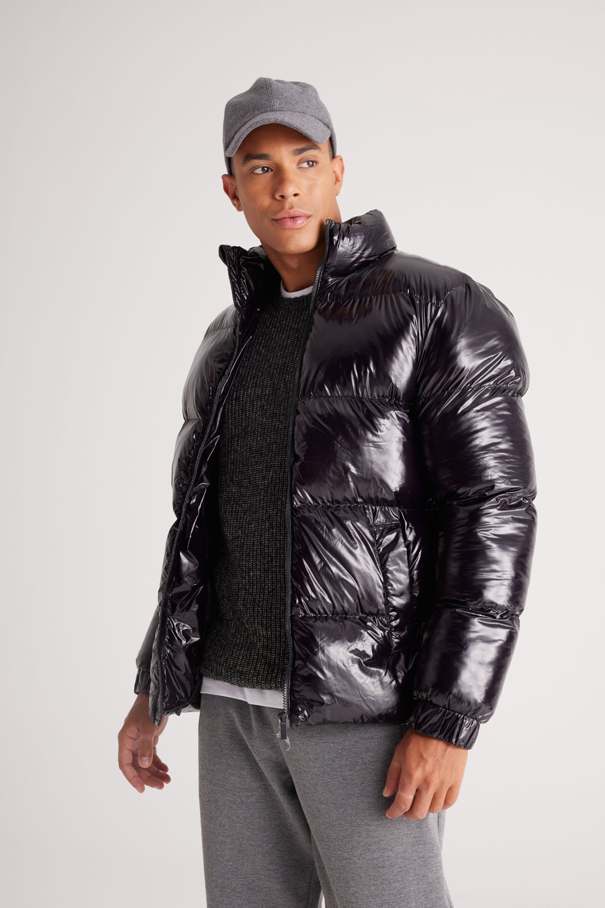 کاپشن مشکی مردانه AC Co Classics كاپشن پافر مدل بدون كلاه Standard Fit AC&Co / Altınyıldız Classics