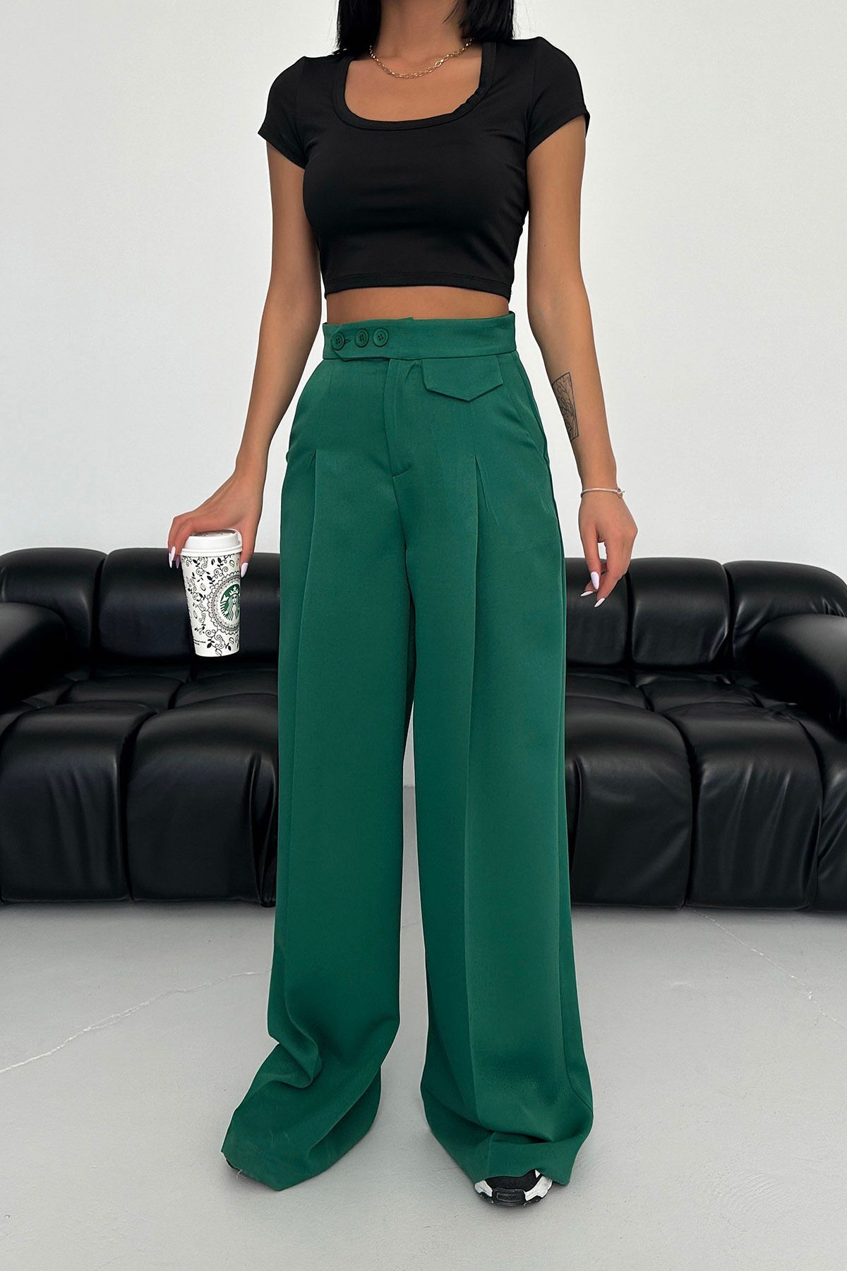 OUZ Fashion-Women's Button Detailed Palazzo Pants 3