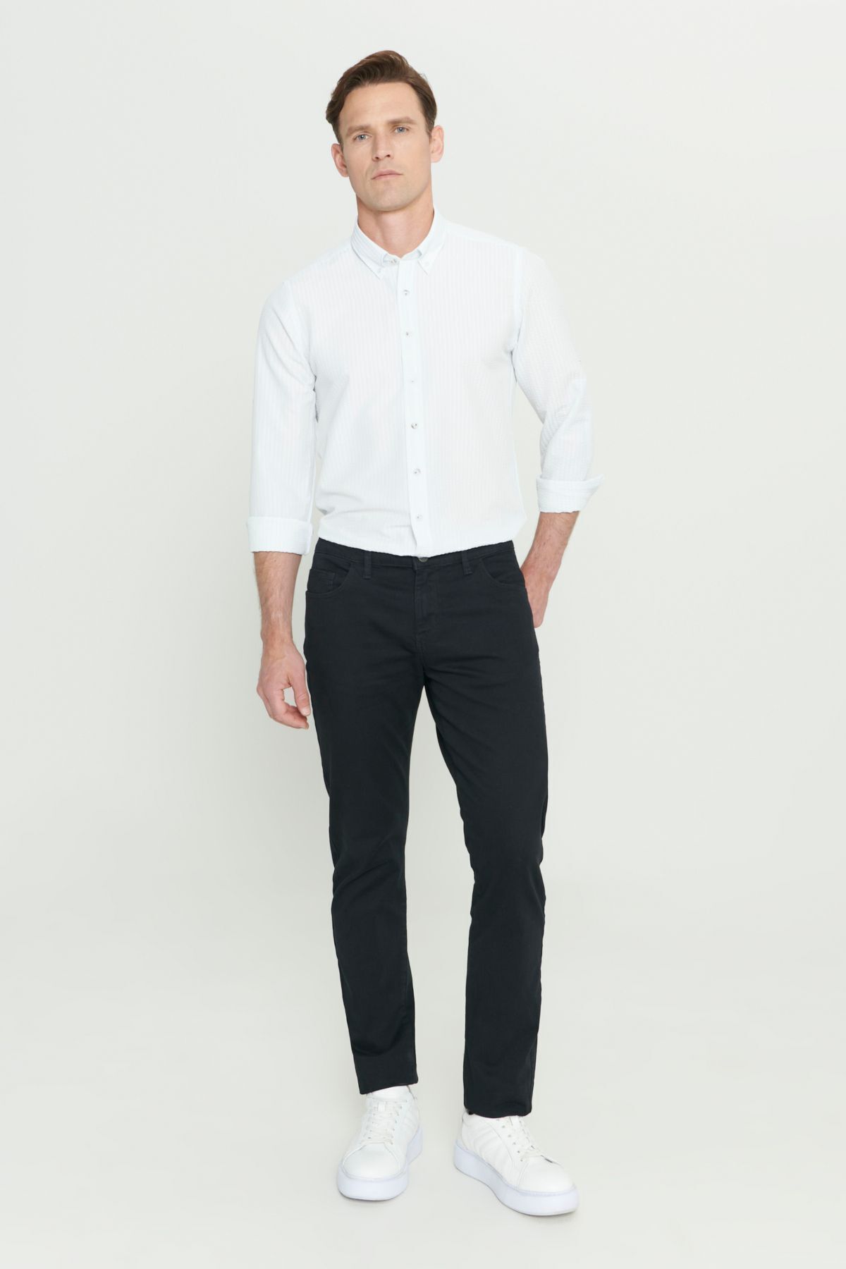 Erkek Siyah Slim Fit Dar Kesim 5 Cep Pamuklu Kanvas Esnek Chino Pantolon