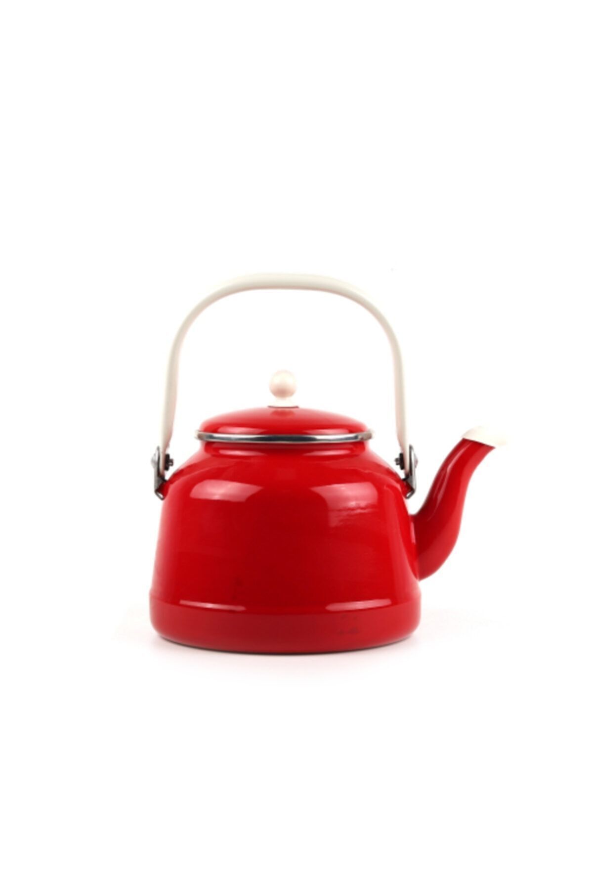 Kırmızı Emaye Vintage Demlik Üstten Saplı 3,5 Litre Kırmızı Çinko Çaydanlık