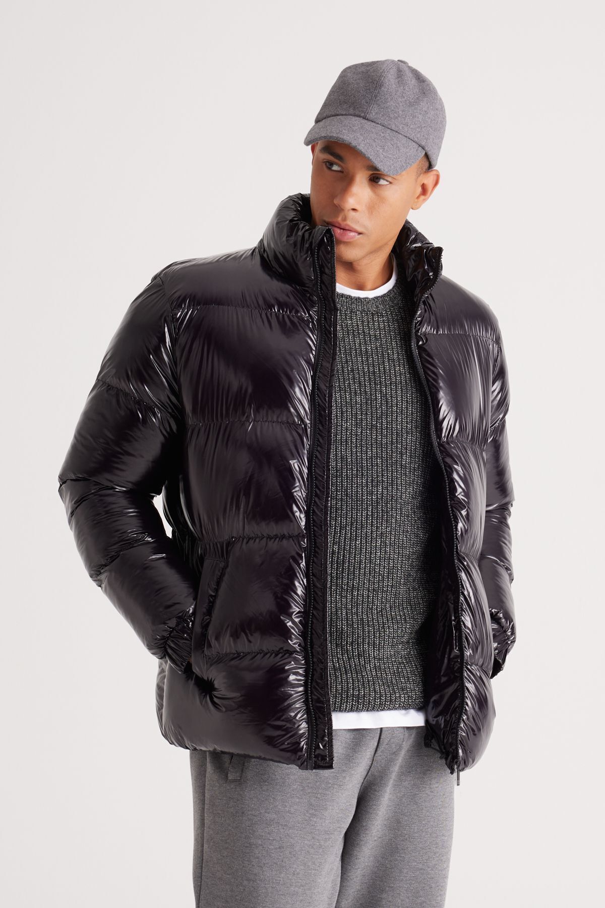 کاپشن مشکی مردانه AC Co Classics كاپشن پافر مدل بدون كلاه Standard Fit AC&Co / Altınyıldız Classics