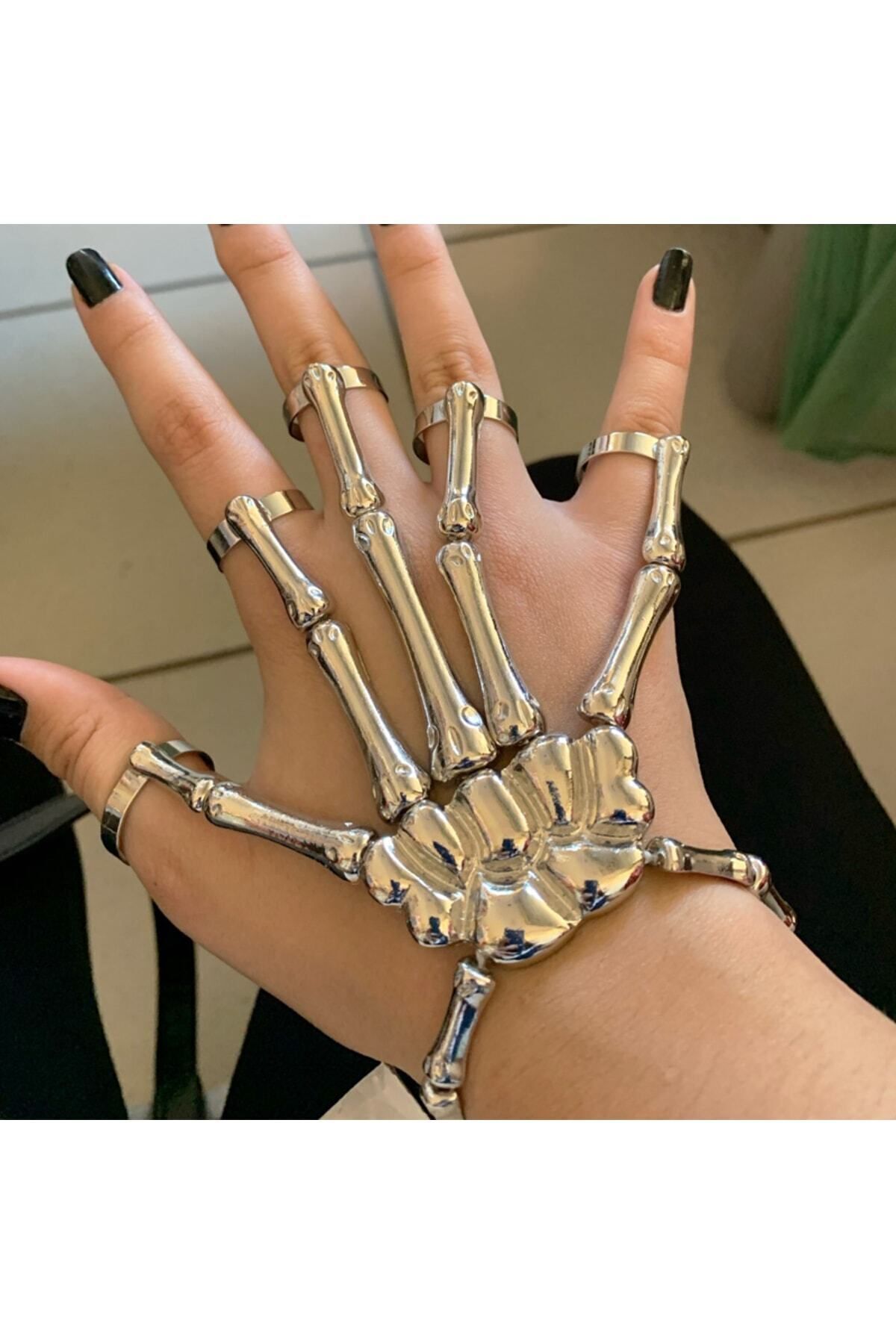 Metal skeleton hand bracelet store