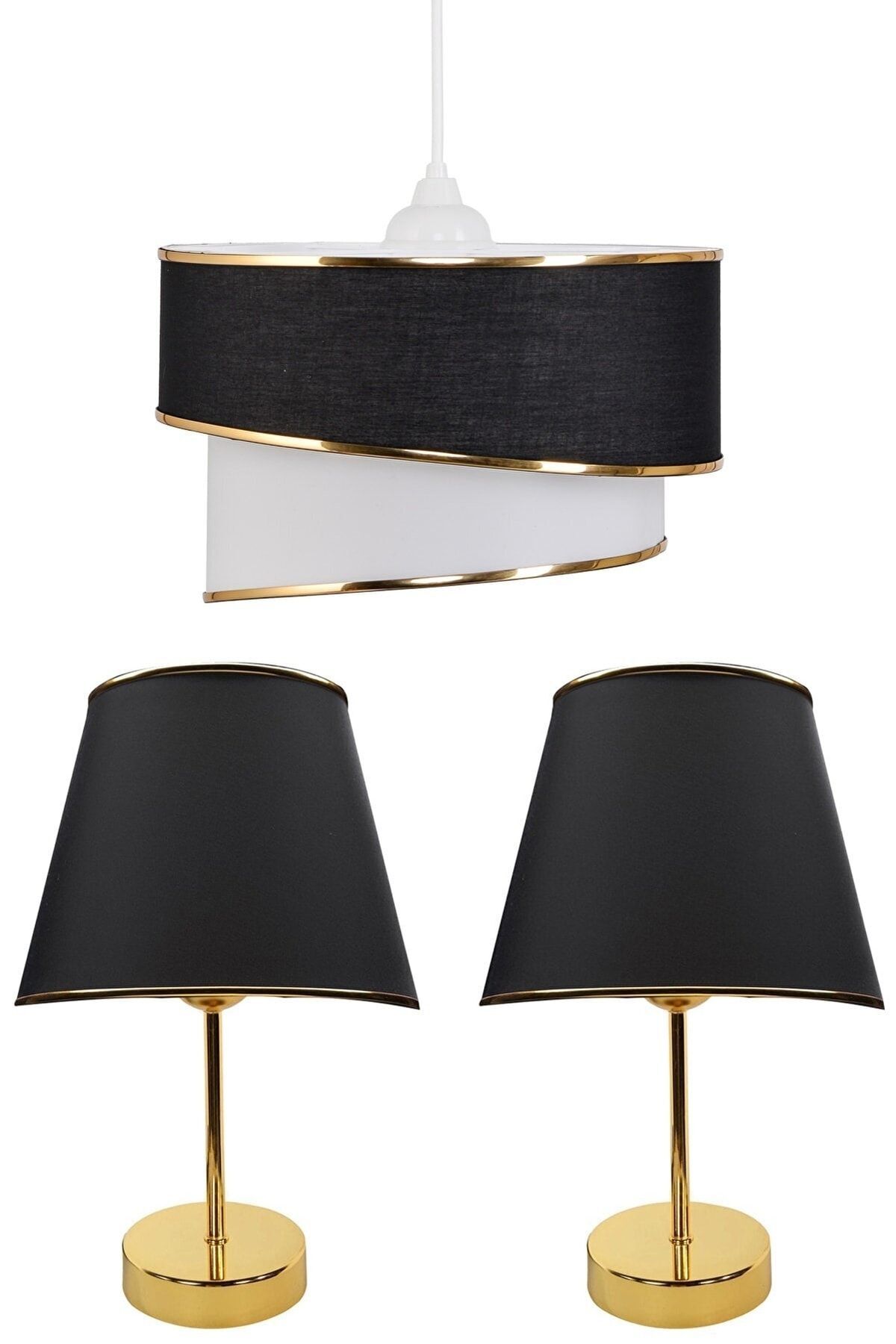 Fabric Galaxy Modern Cake Single And 2-Li Gold Lampshade Set