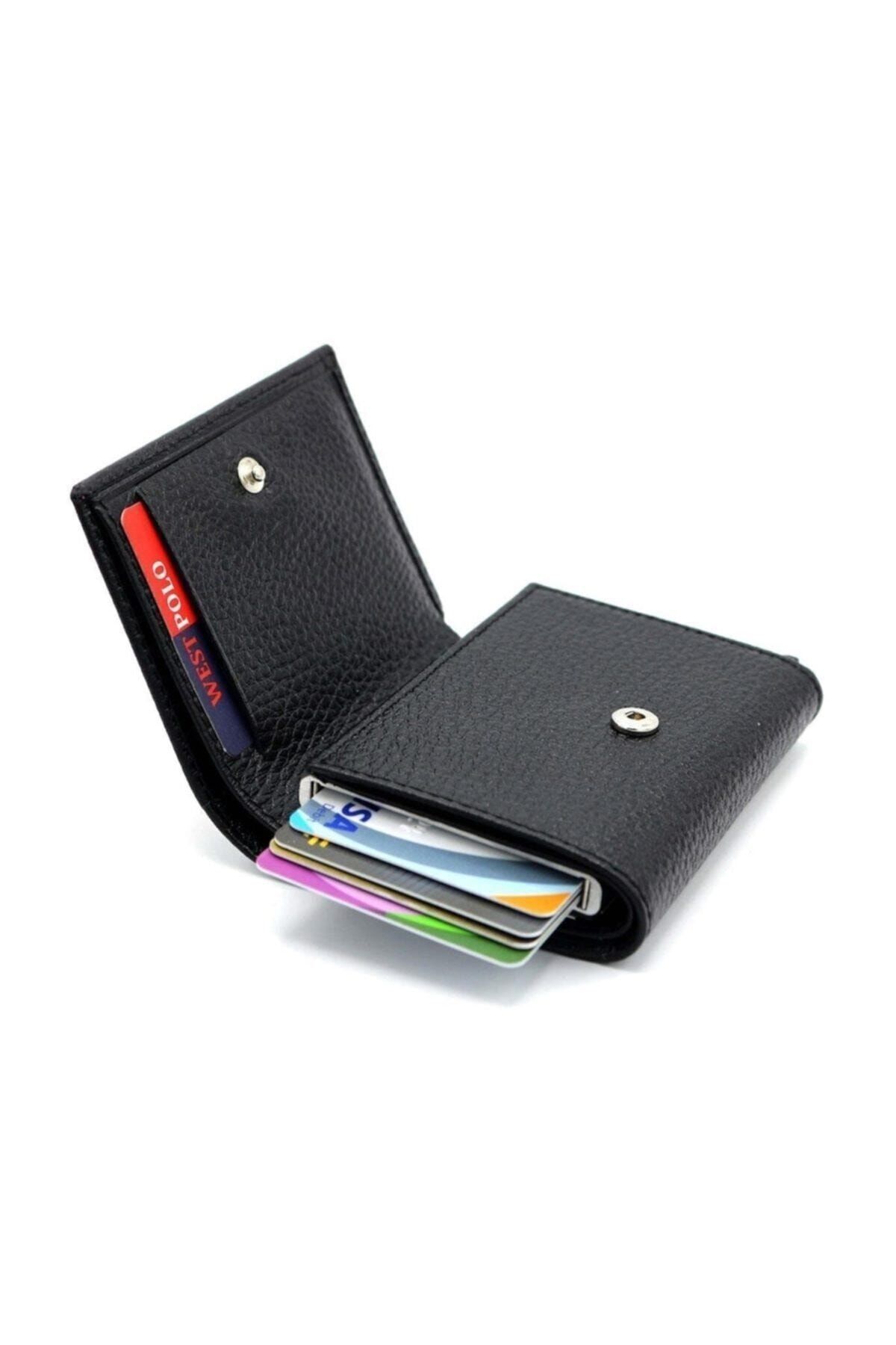 کیف پول مردانه مکانیزم چرمی واقعی سیاه و سفید کارت مقدس 5550 Westpolo